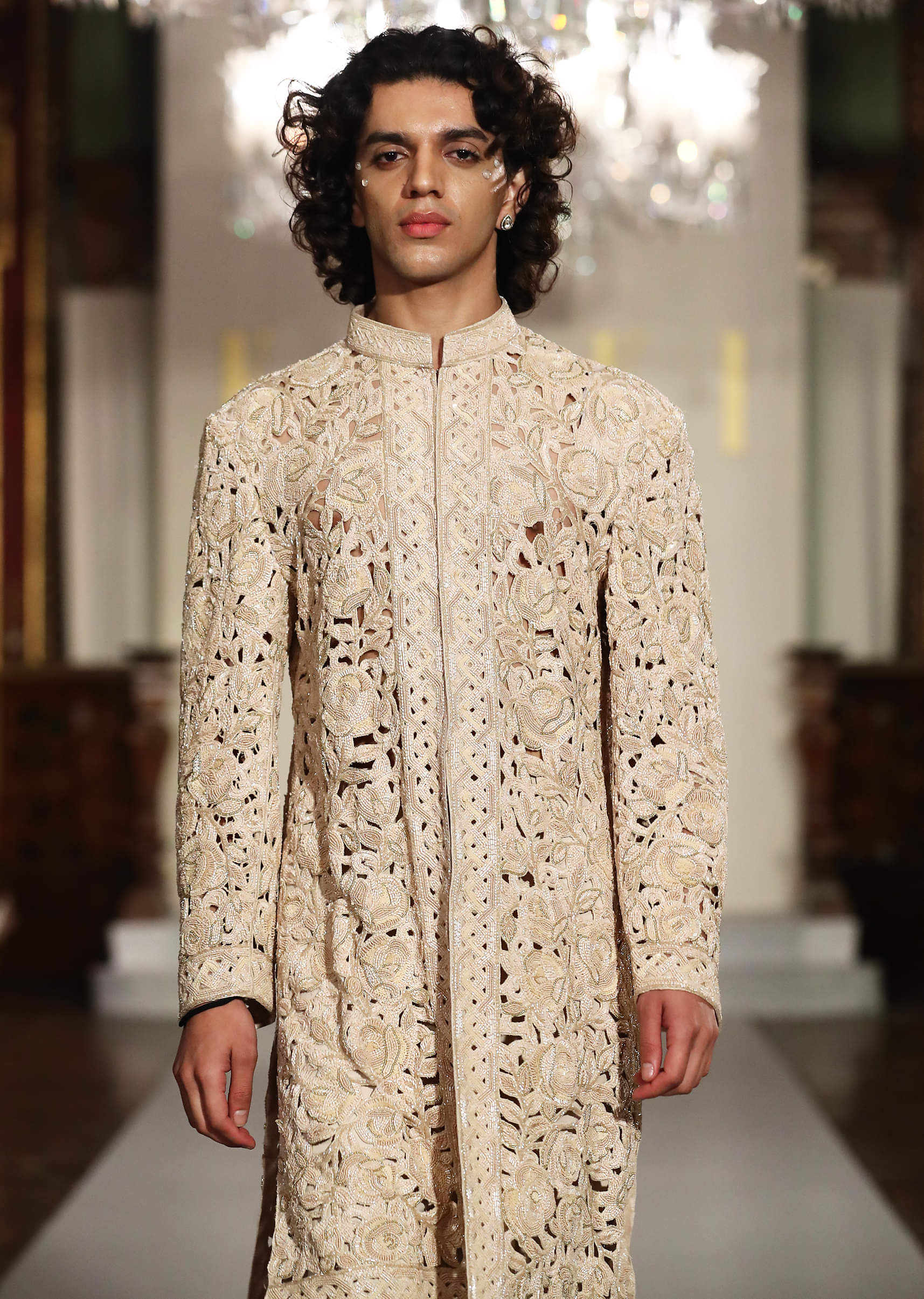 White Silk Sherwani For Groom With Cutwork Embroidery - Image 2