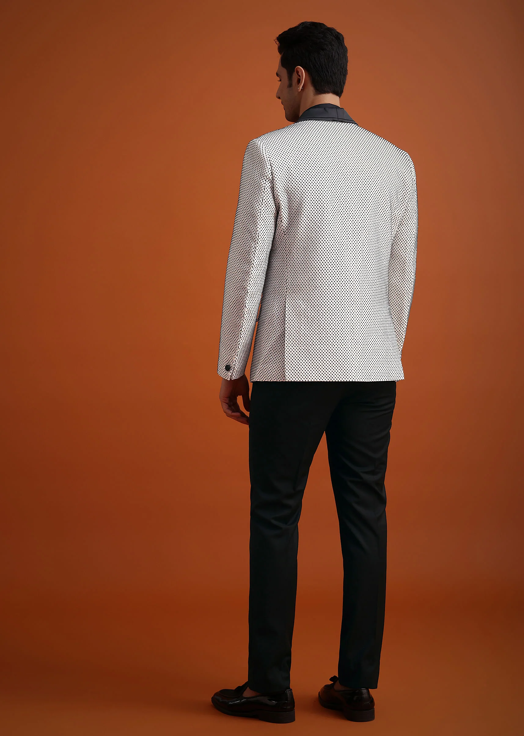 White Terry Rayon Textured Tuxedo Set - Image 5