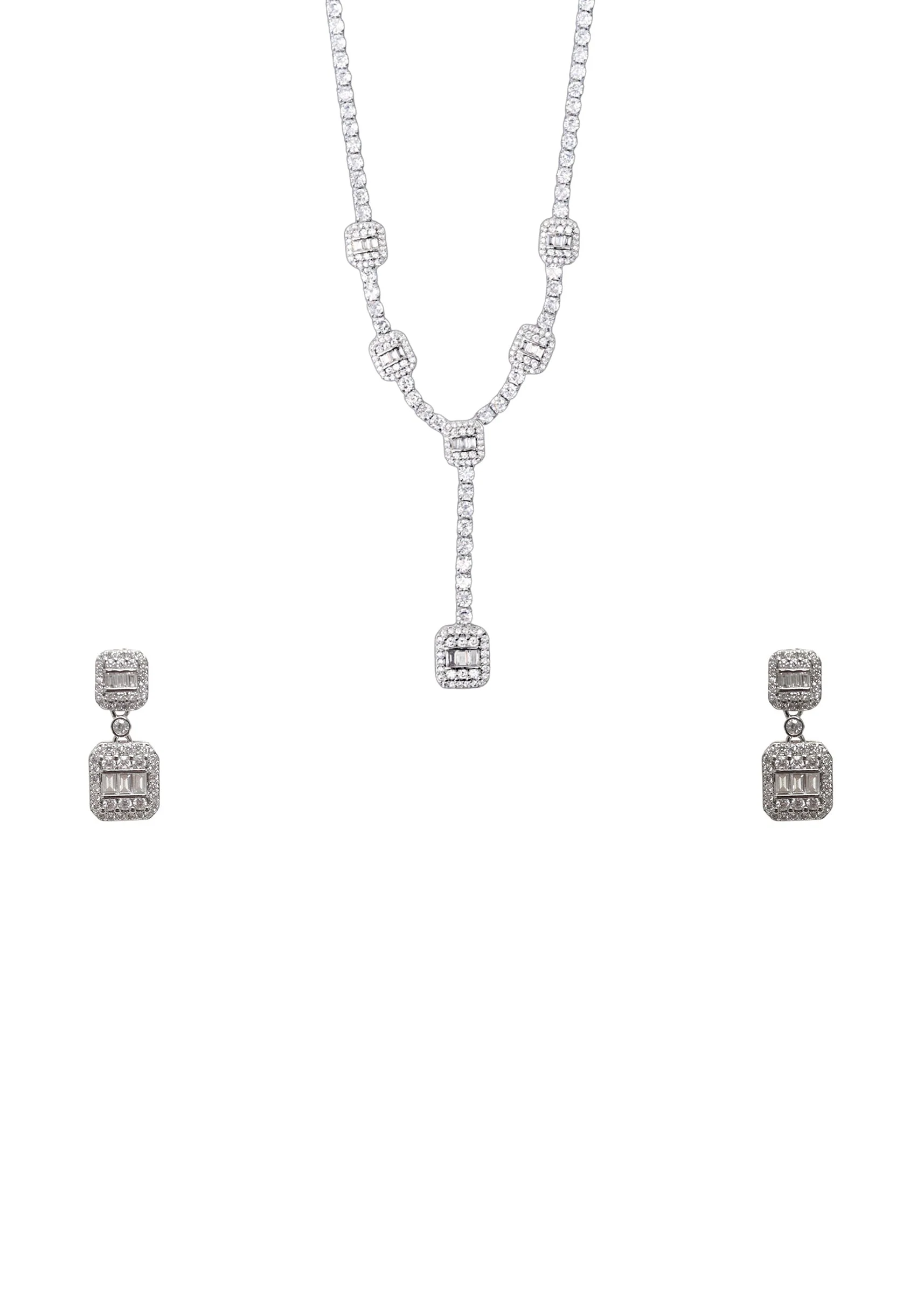 White Zircon Pendant Necklace and Earring Set - Image 2