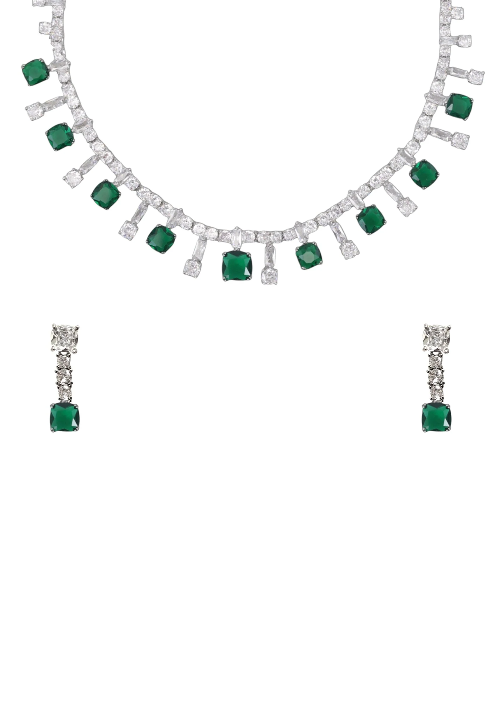 White Zircon Stone Drop Necklace and Earring Set - Image 2