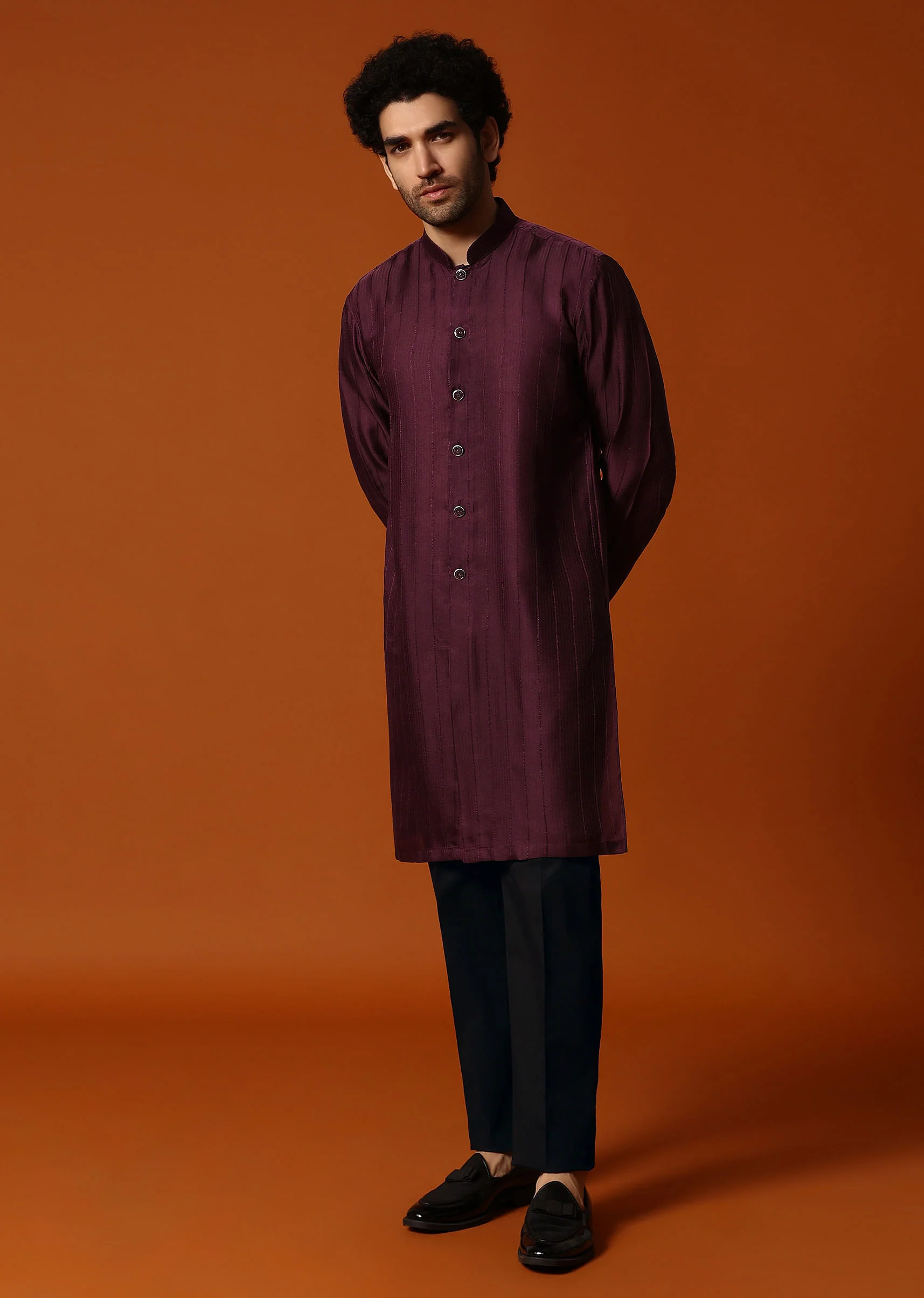 Wine Cutdana Embroidered Sherwani Set For Men - Image 6