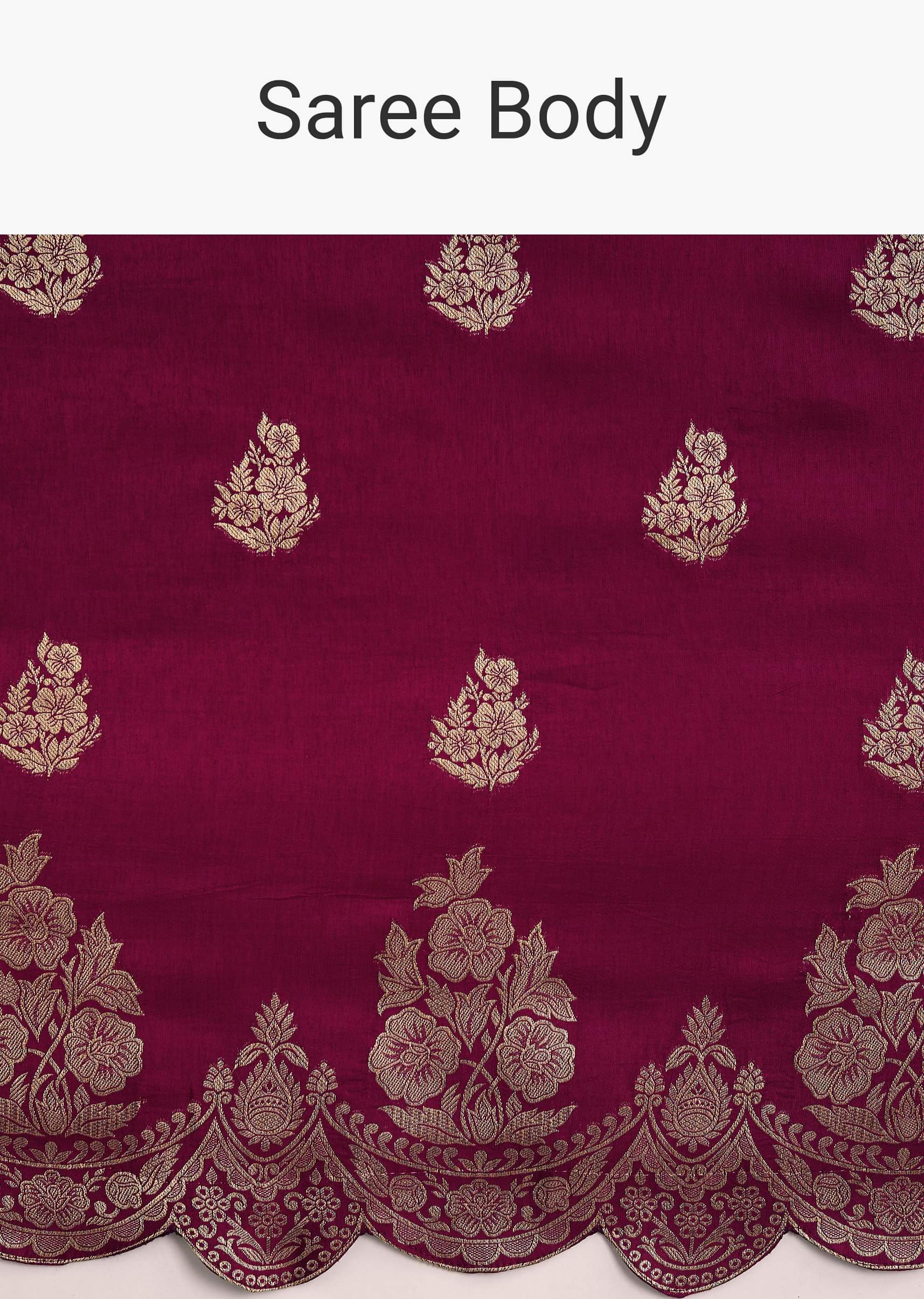 Wine Dola Silk Woven Motif Saree With Scallop Border - Image 9