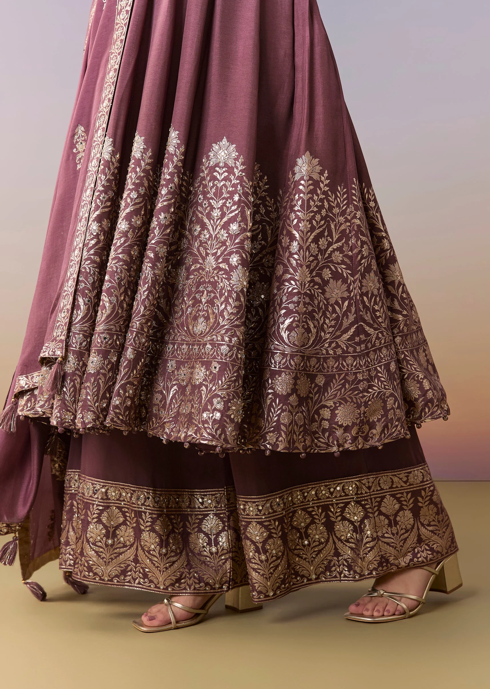 Wine Embellished Anarkali Suit Set With Pant And Dupatta - Image 2