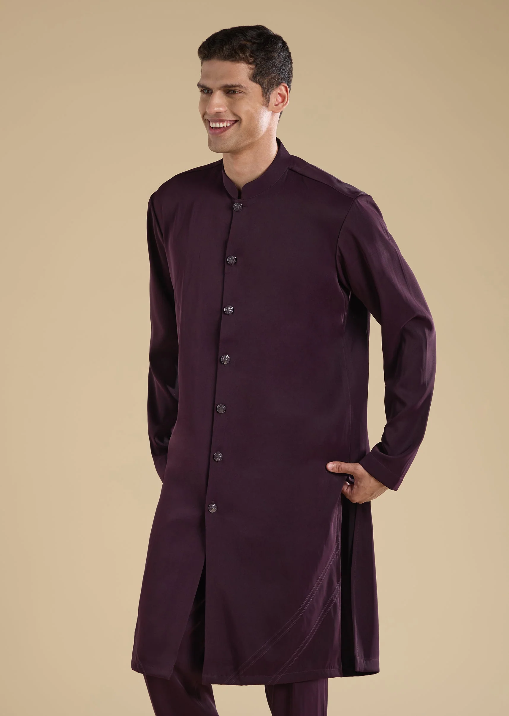 Wine Embellished Jodhpuri Set With Kurta And Pants - Image 6