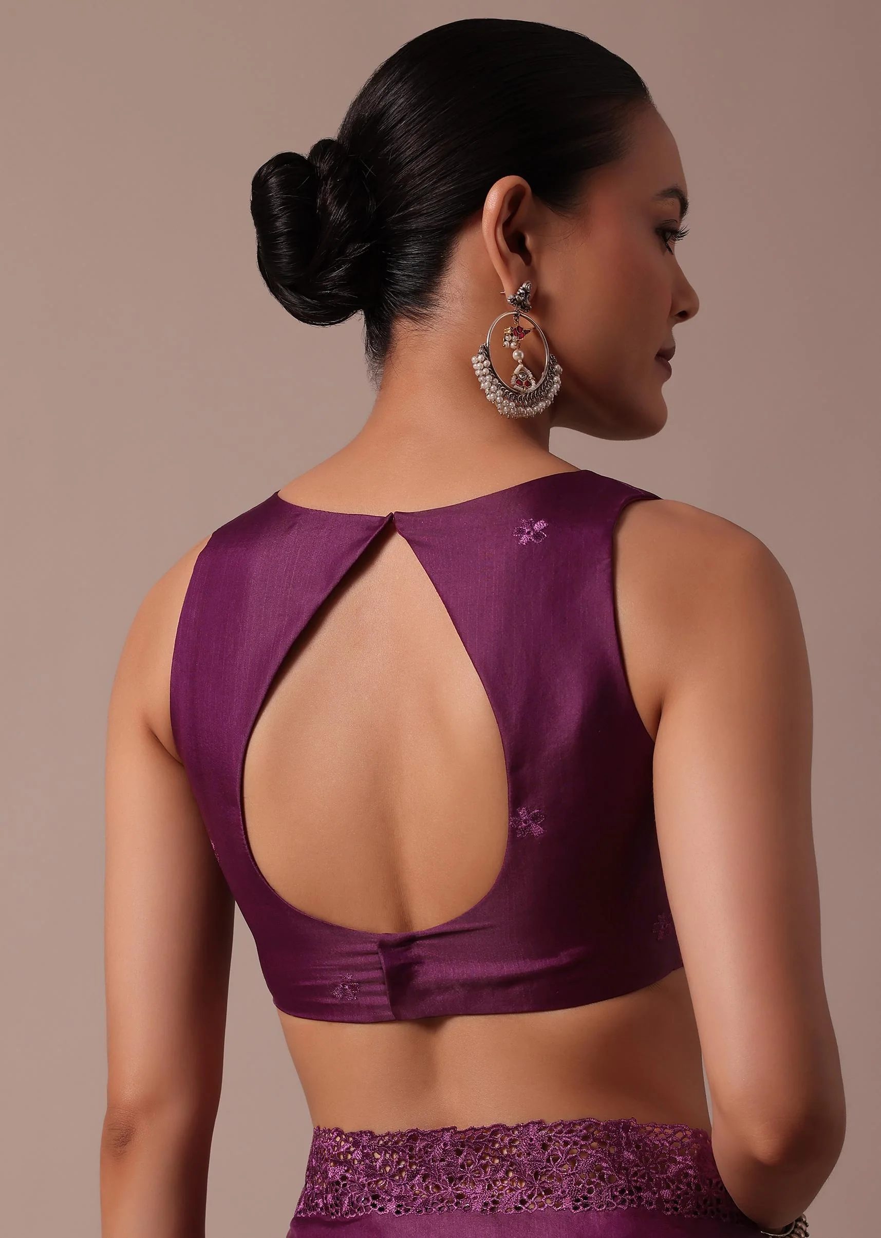 Wine Embroidered Tussar Saree With Unstitched Blouse - Image 8