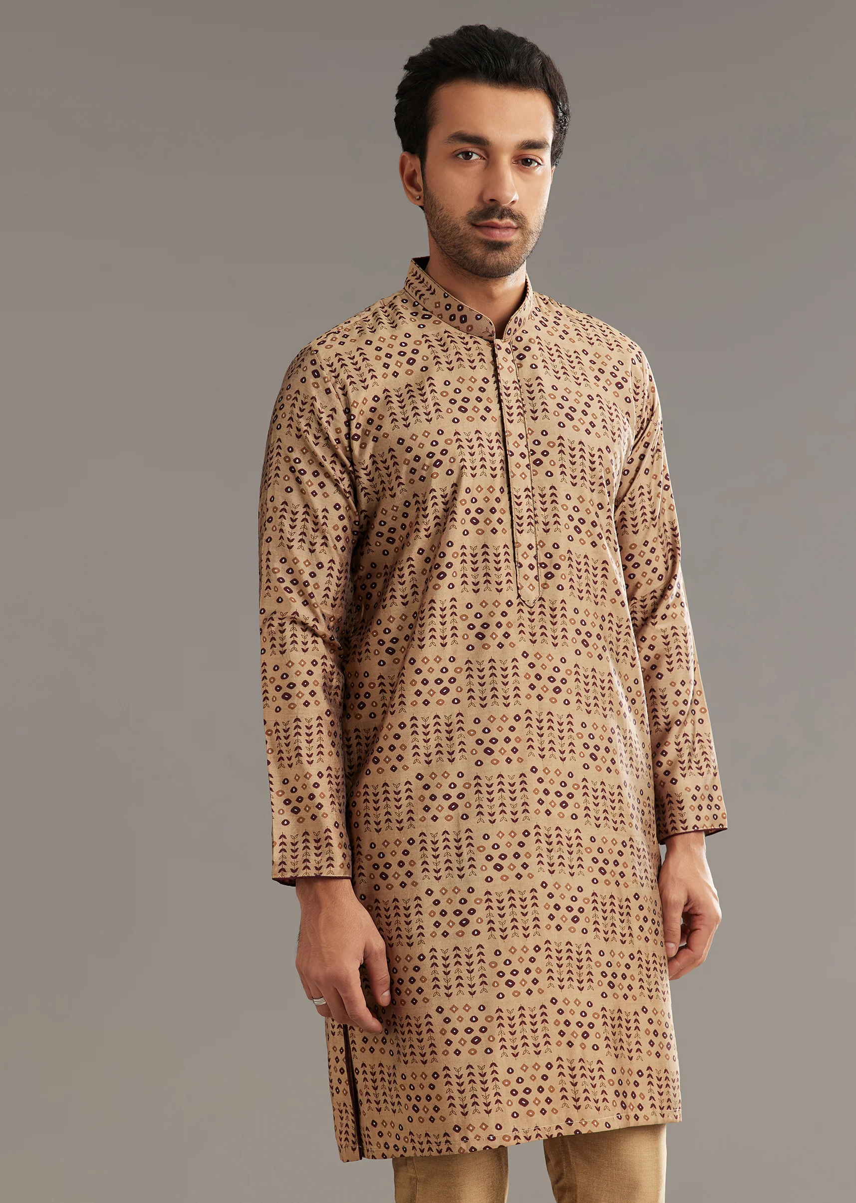 Wine Kurta Jacket Set In Modal Chanderi With Printed Design - Image 6