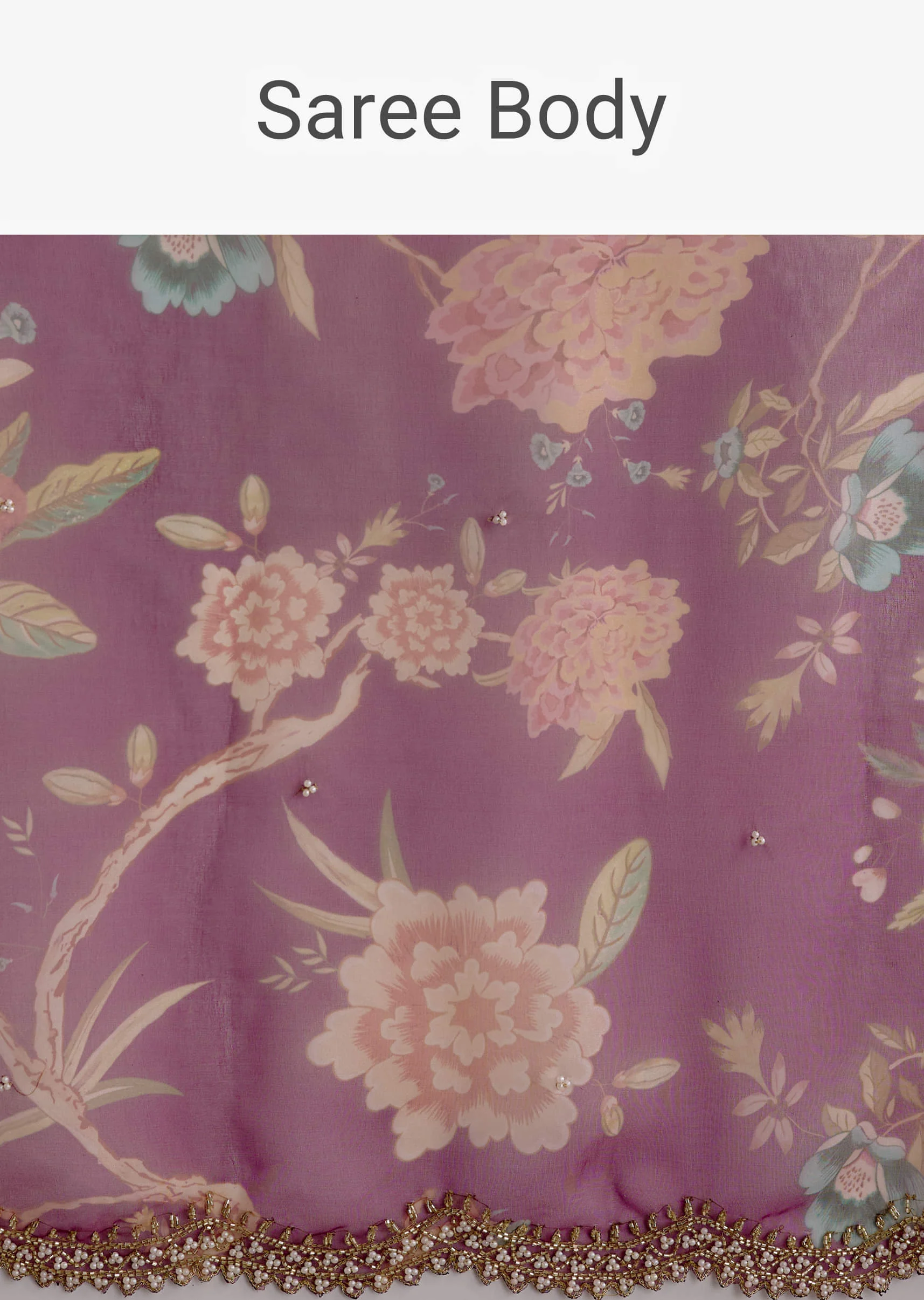 Wine Organza Saree With Floral Print And Hand Embellished Border - Image 9