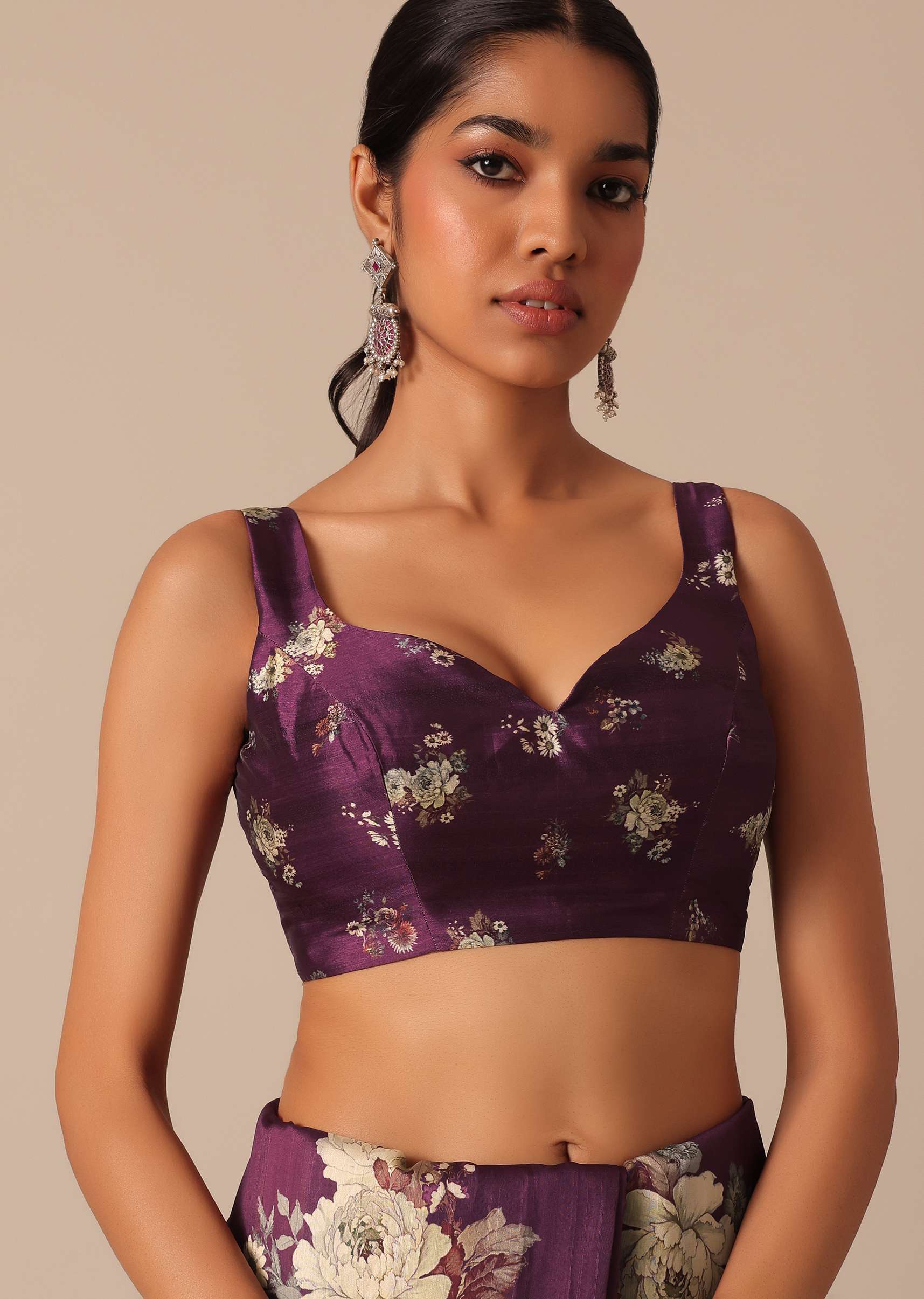 Wine Printed Tussar Silk Saree With Unstitched Blouse Piece - Image 7