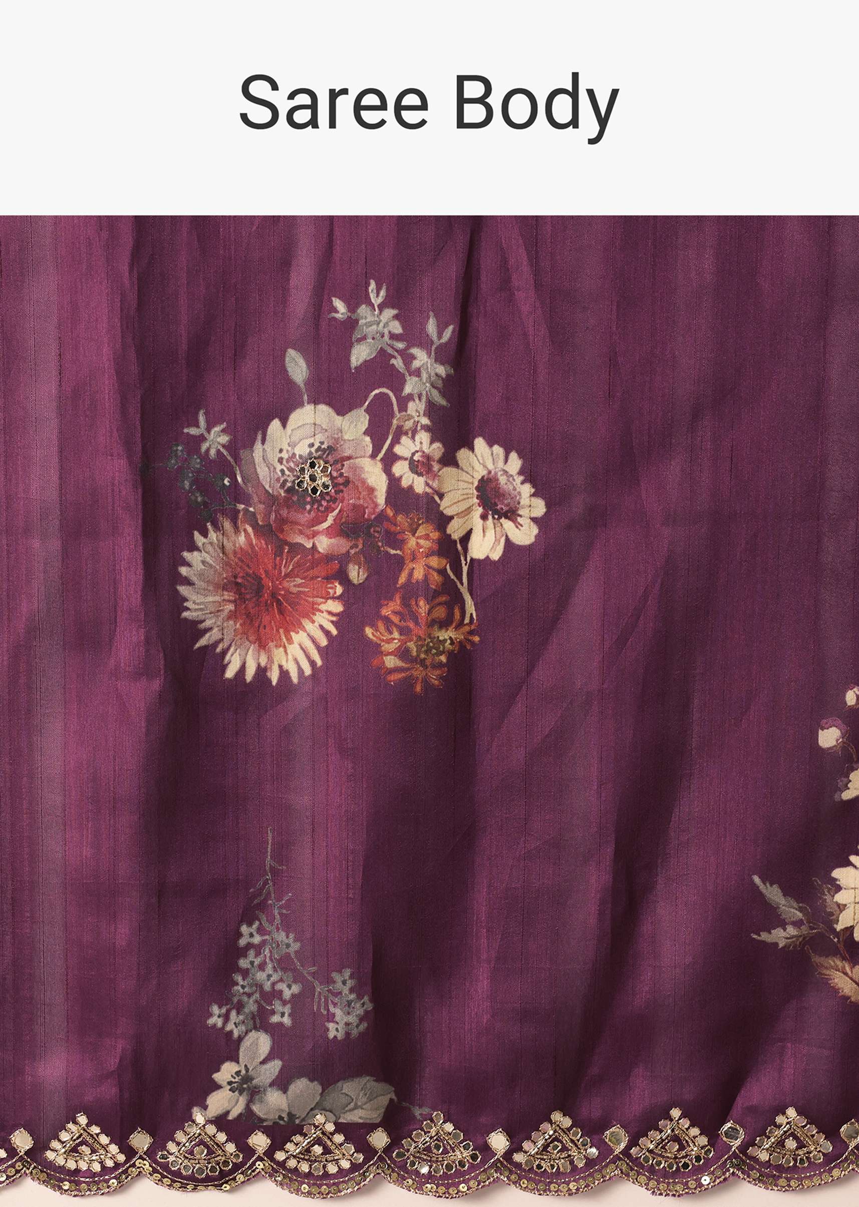 Wine Printed Tussar Silk Saree With Unstitched Blouse Piece - Image 9