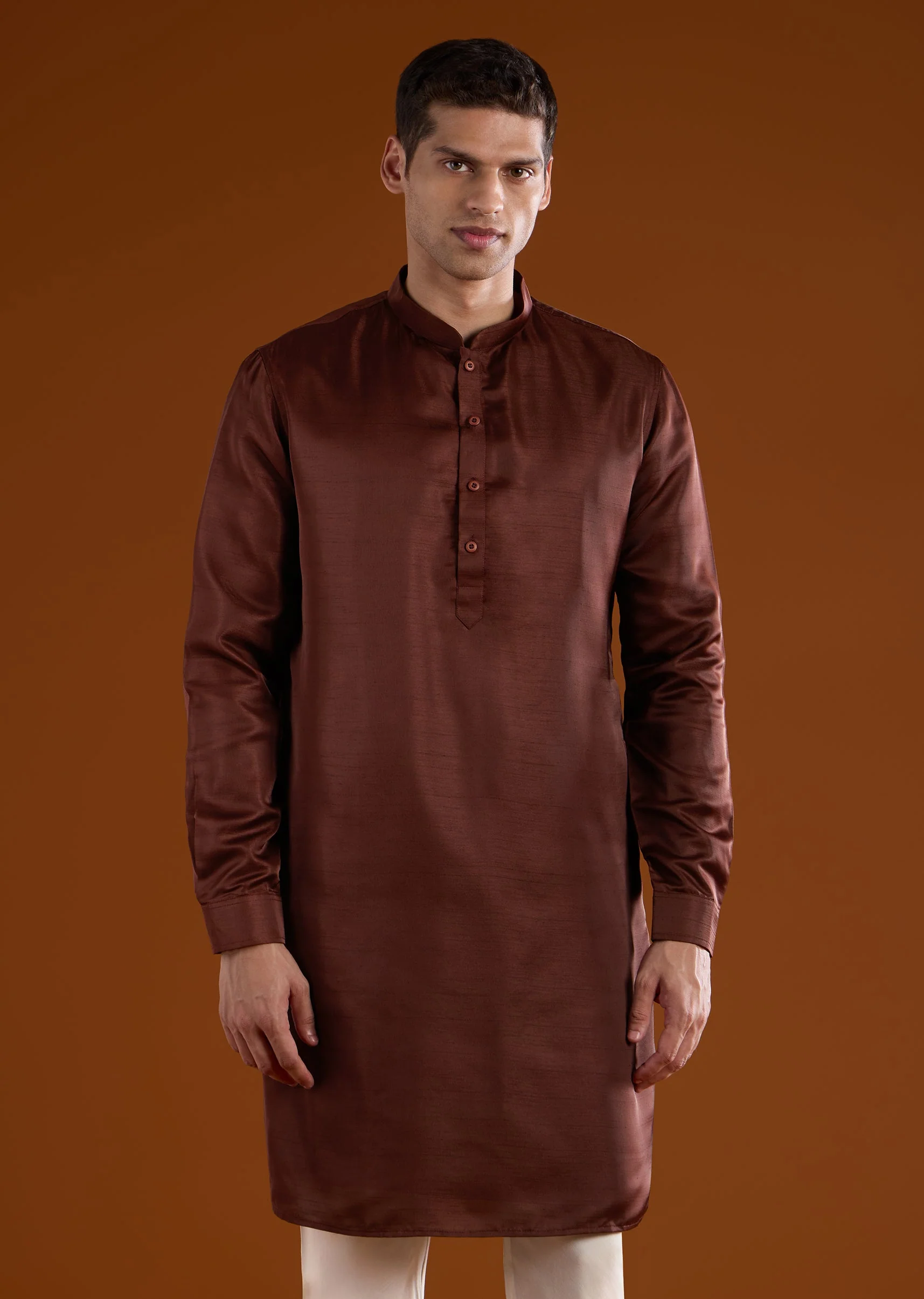 Wine Red Silk Mens Kurta Jacket Set With Thread And French Knot Work - Image 6