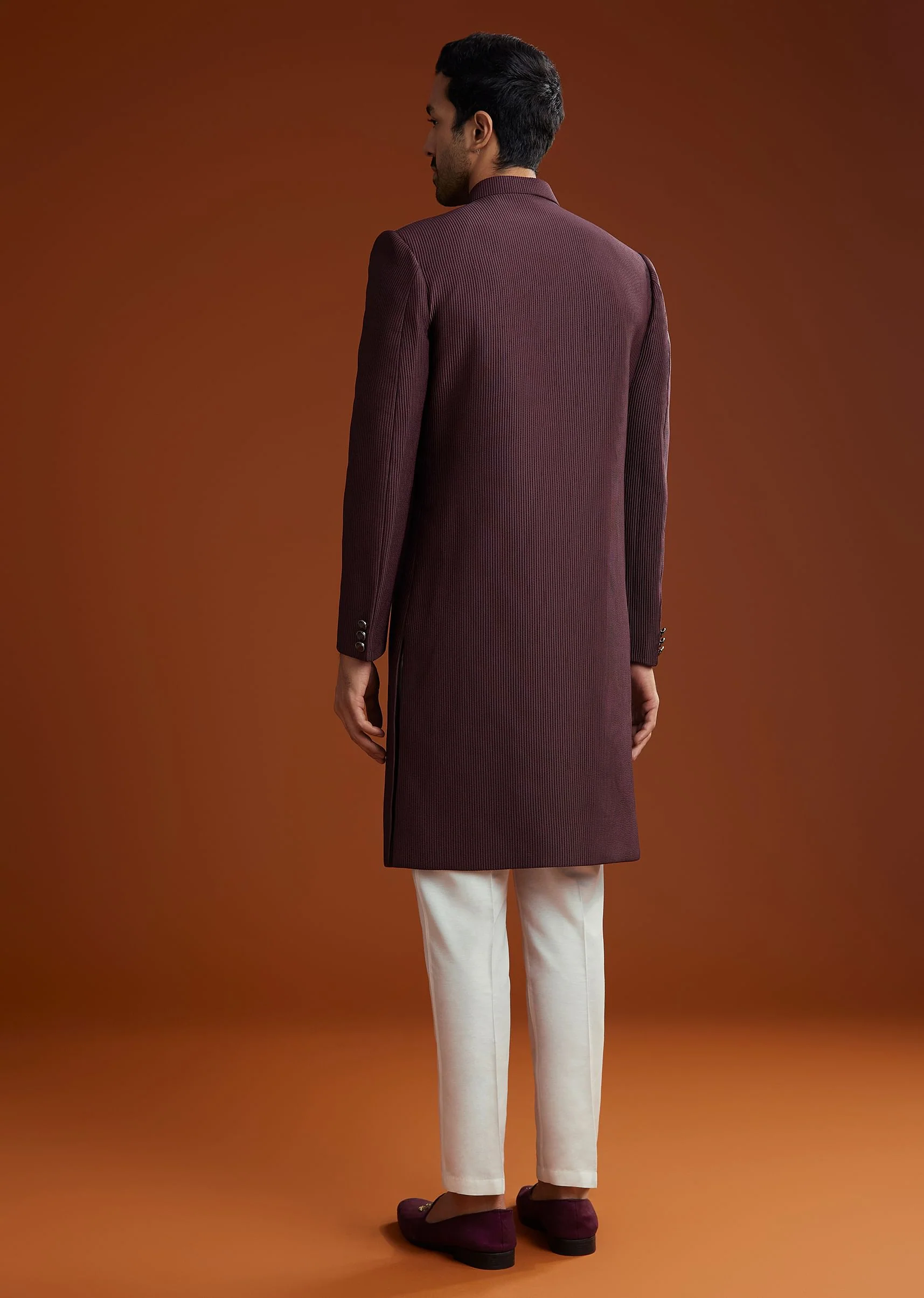 Wine Sherwani Set With Minimalist Design - Image 5