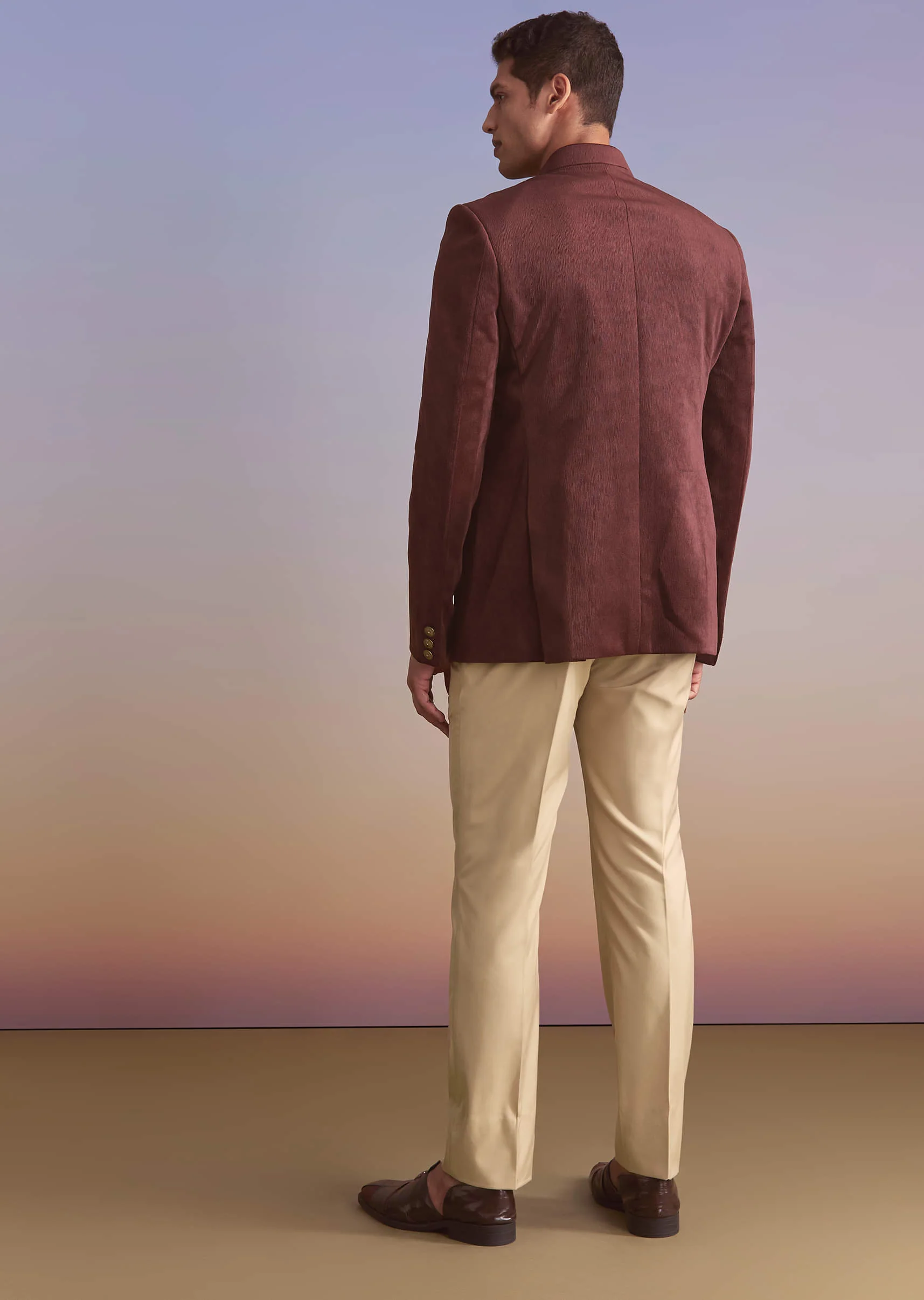 Wine Velvet Jodhpuri Suit For Men With Metal And Zari Embroidery - Image 5