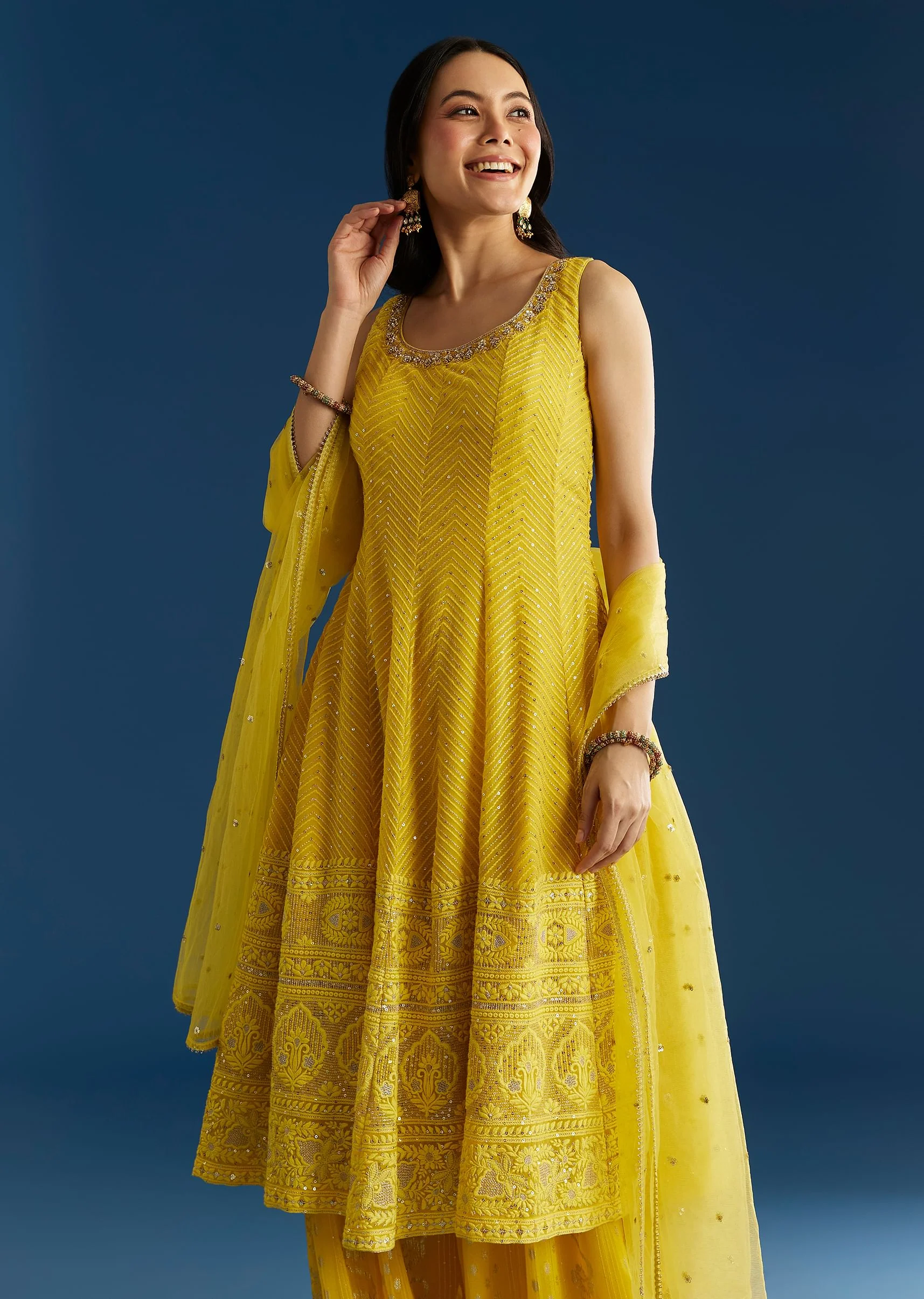Yellow A Line Georgette Kurta Palazzo Suit - Image 4