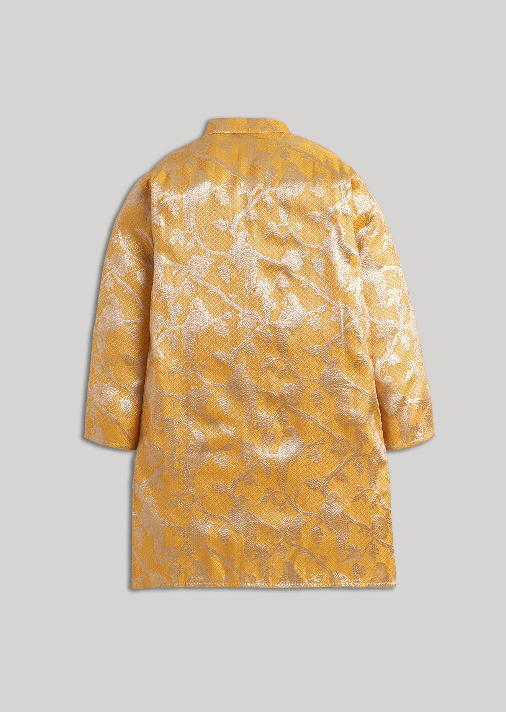 Yellow Banarasi Silk Boys Kurta Set - Image 3