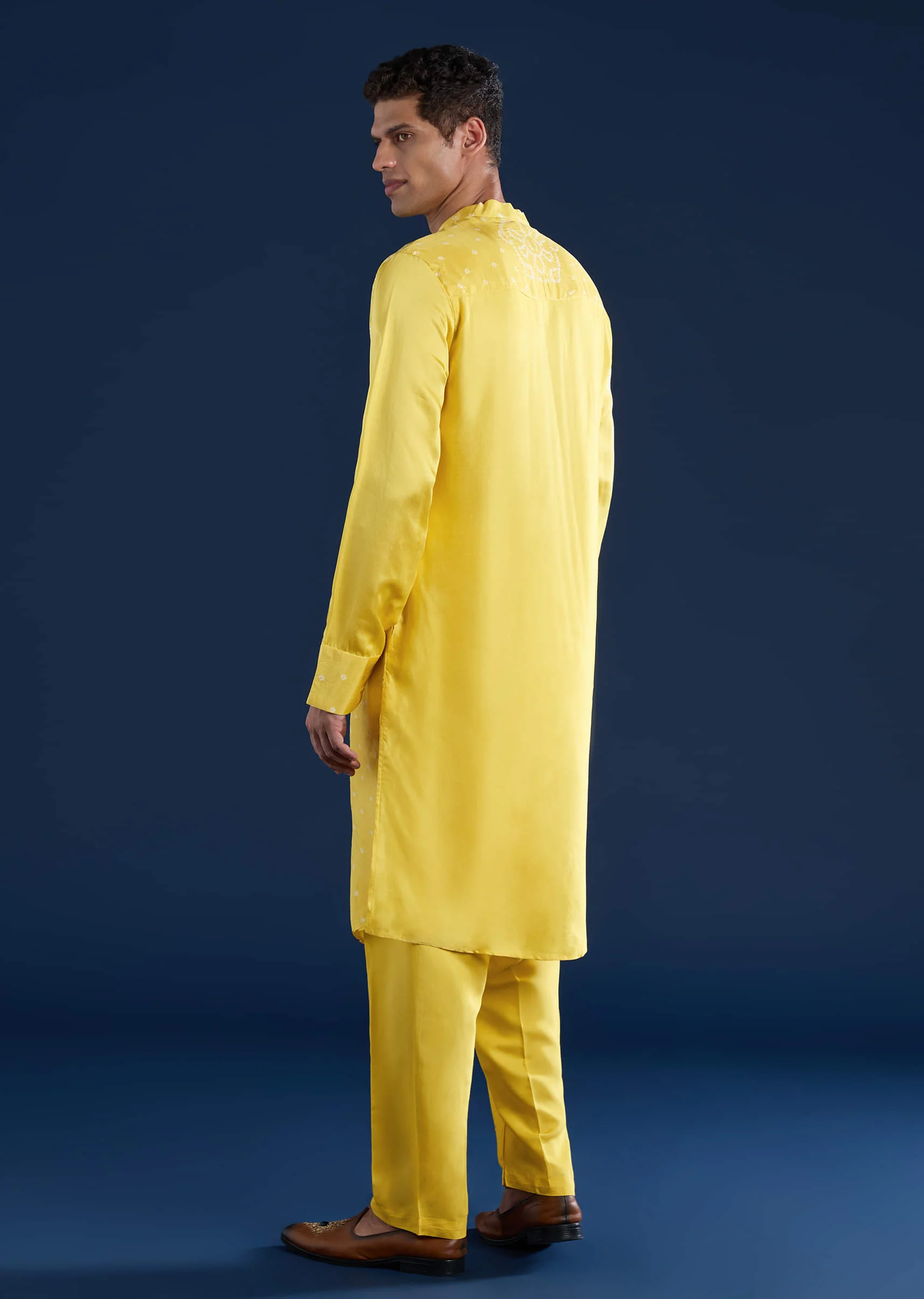Yellow Bandhani Silk Kurta Set - Image 5