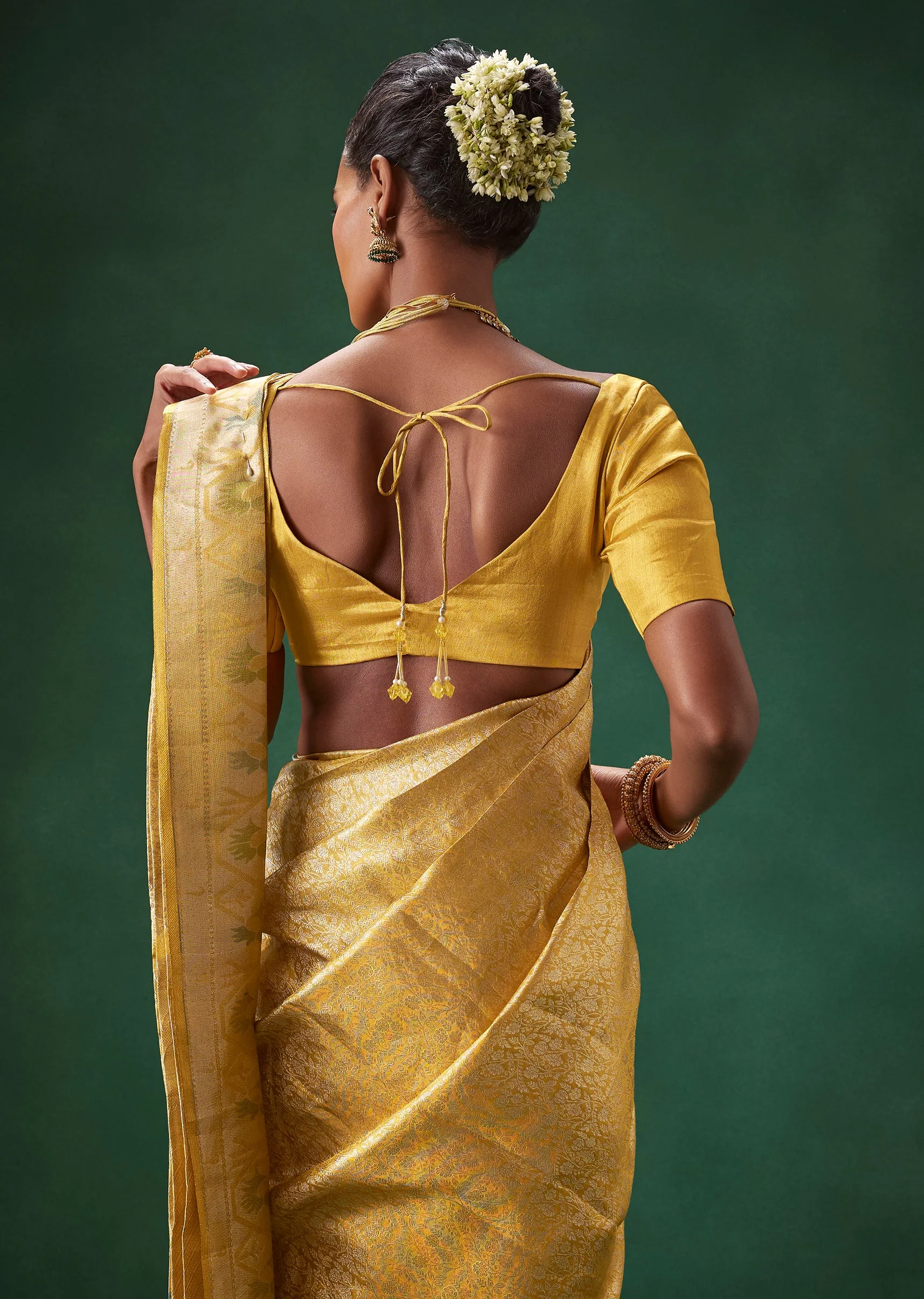 Yellow Bridal Kanjivaram Woven Saree with Unstitched Blouse - Image 5