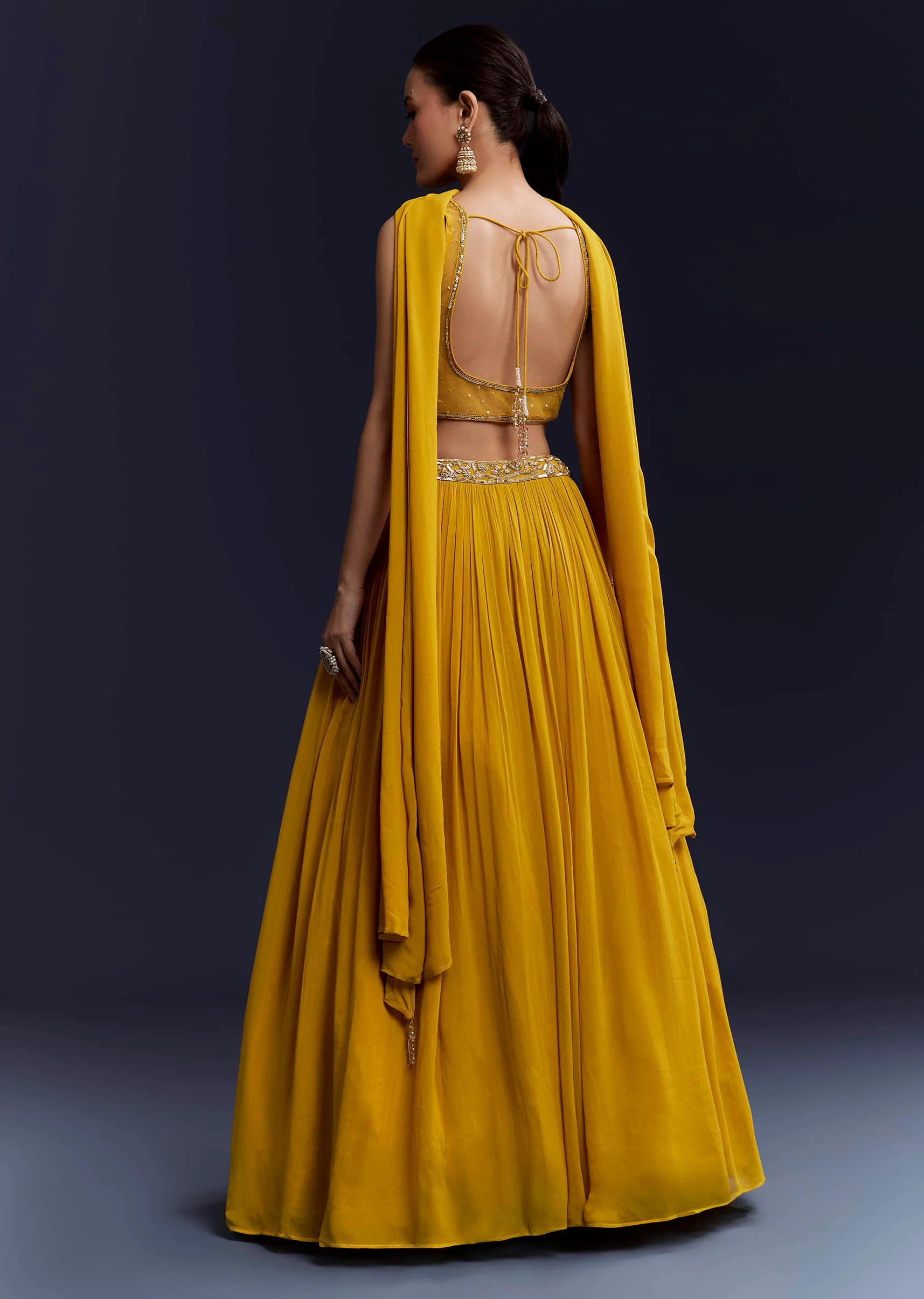 Yellow Bridesmaid Georgette Lehenga Set with Cutdana Embroidery - Image 2