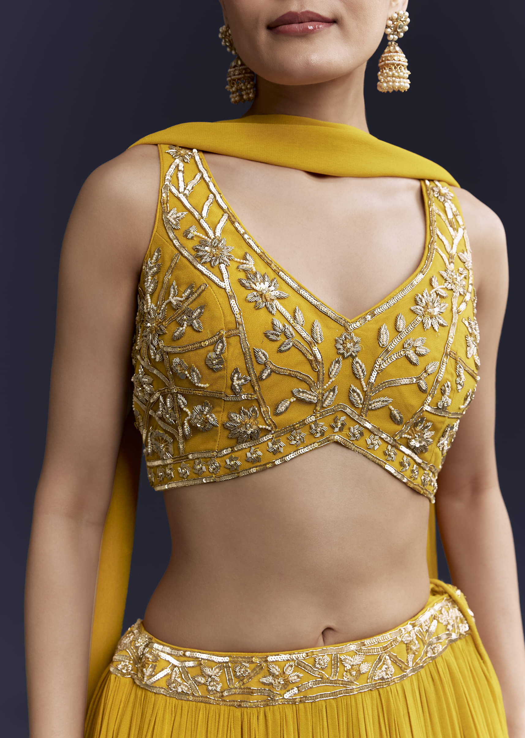 Yellow Bridesmaid Georgette Lehenga Set with Cutdana Embroidery - Image 3