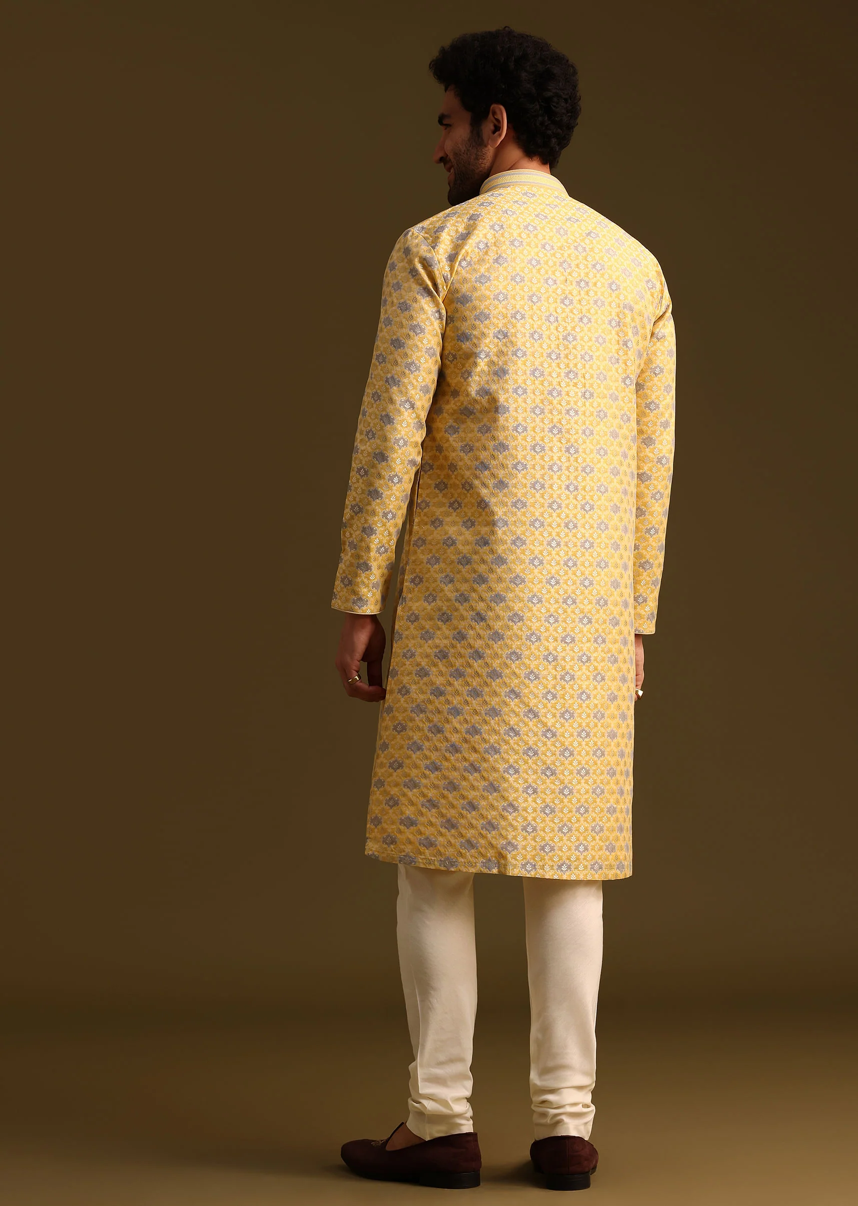 Yellow Butti Work Kurta And Pyjama - Image 5