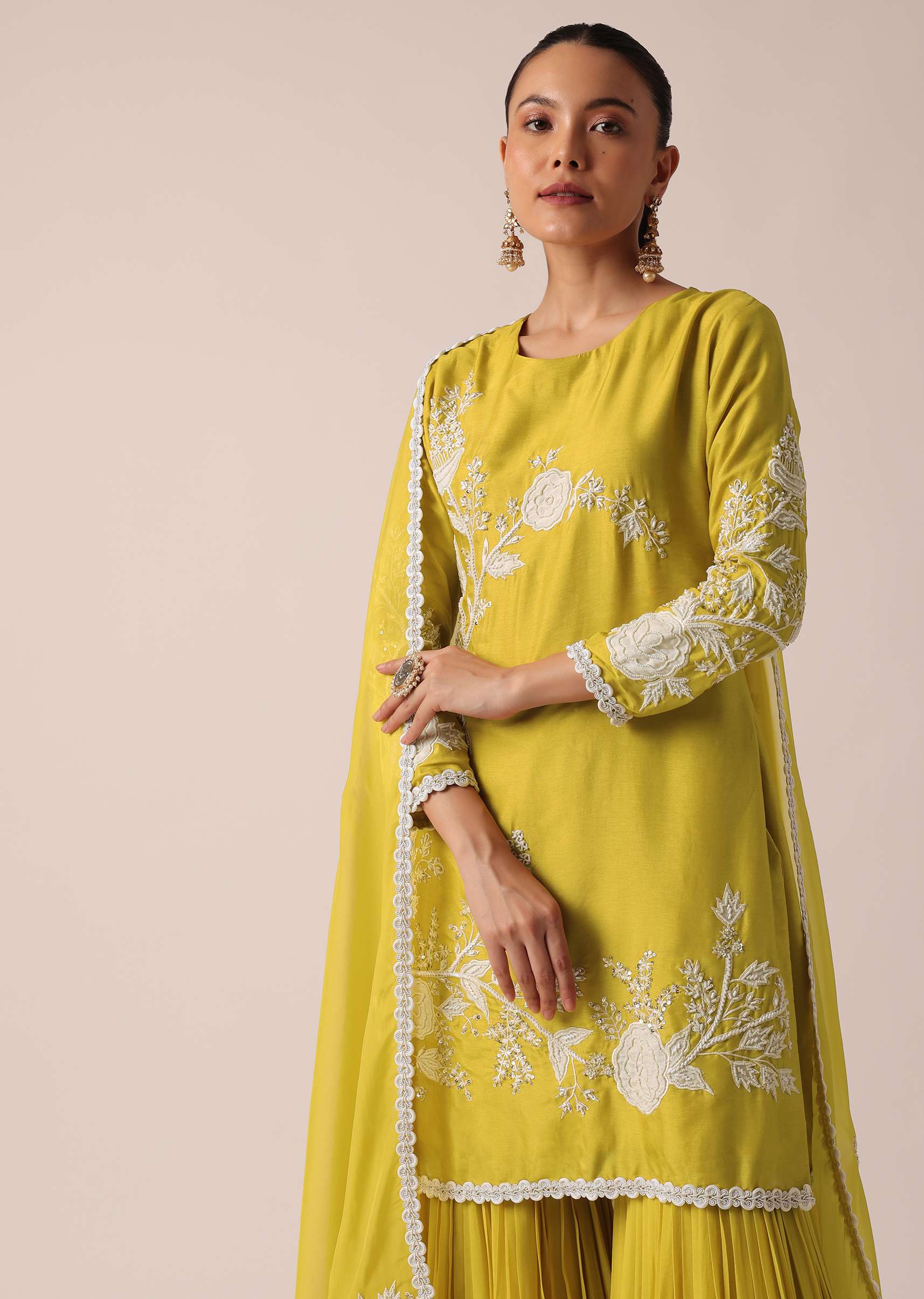 Yellow Chanderi Silk Kurta Sharara Set - Image 4