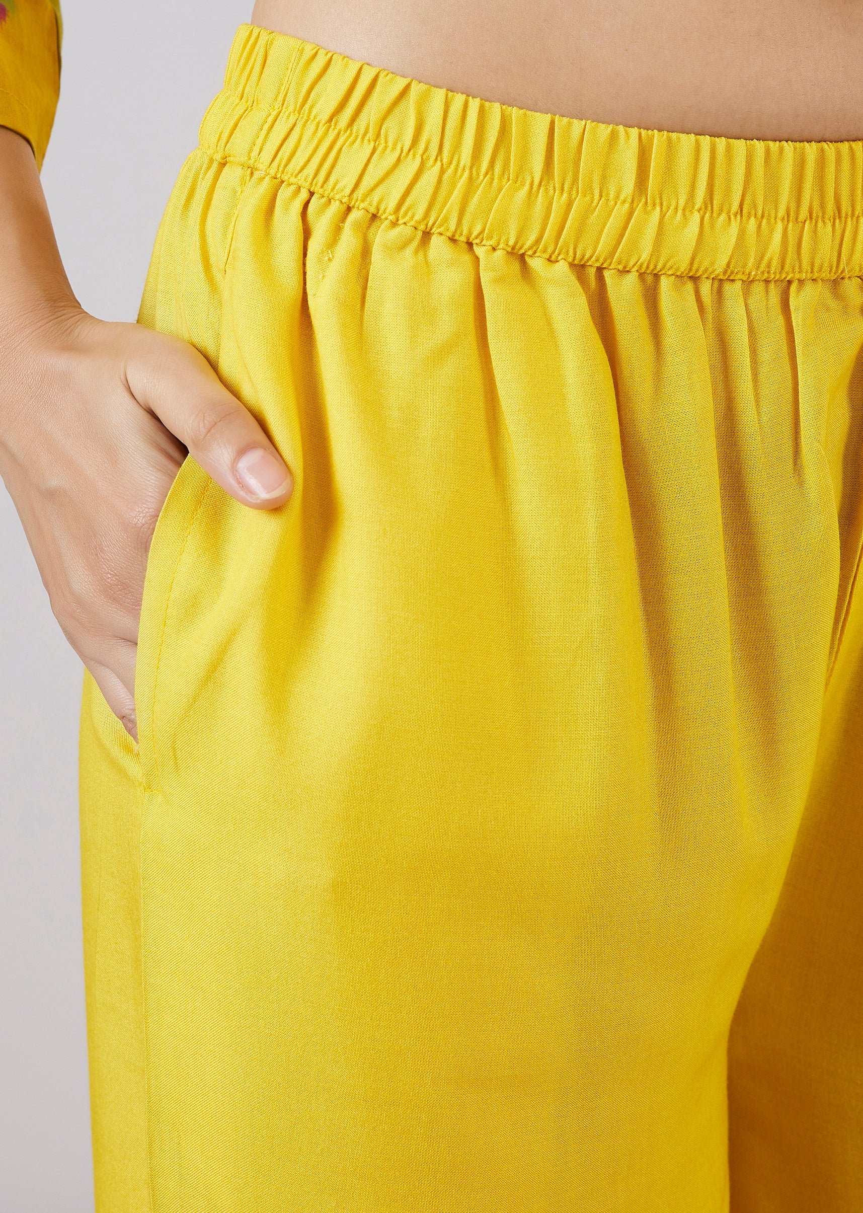 Yellow Cotton Coord Set With Hand Painted Work - Image 6