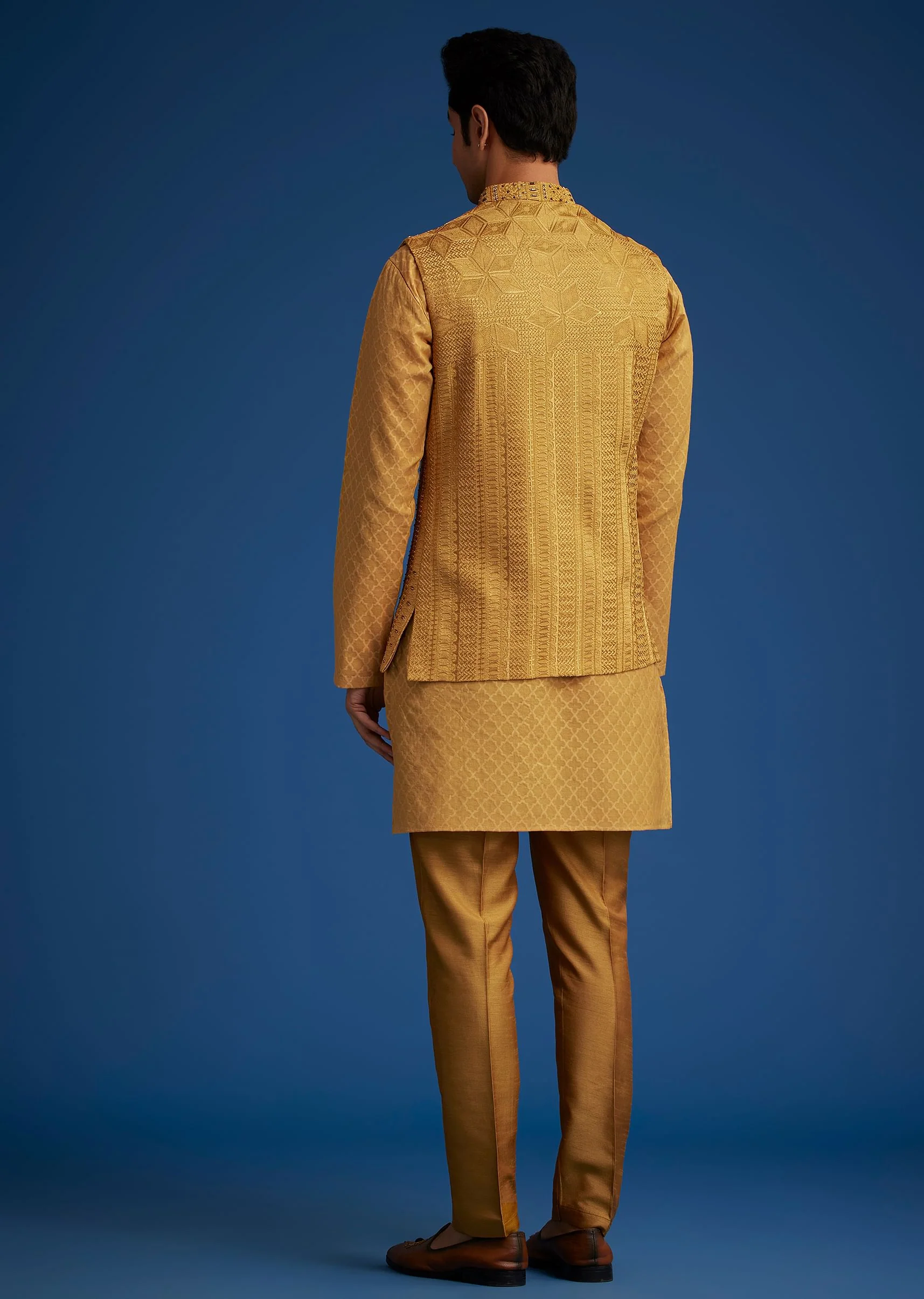 Yellow Cotton Linen Jacket With Stone And Thread Embroidery - Image 5