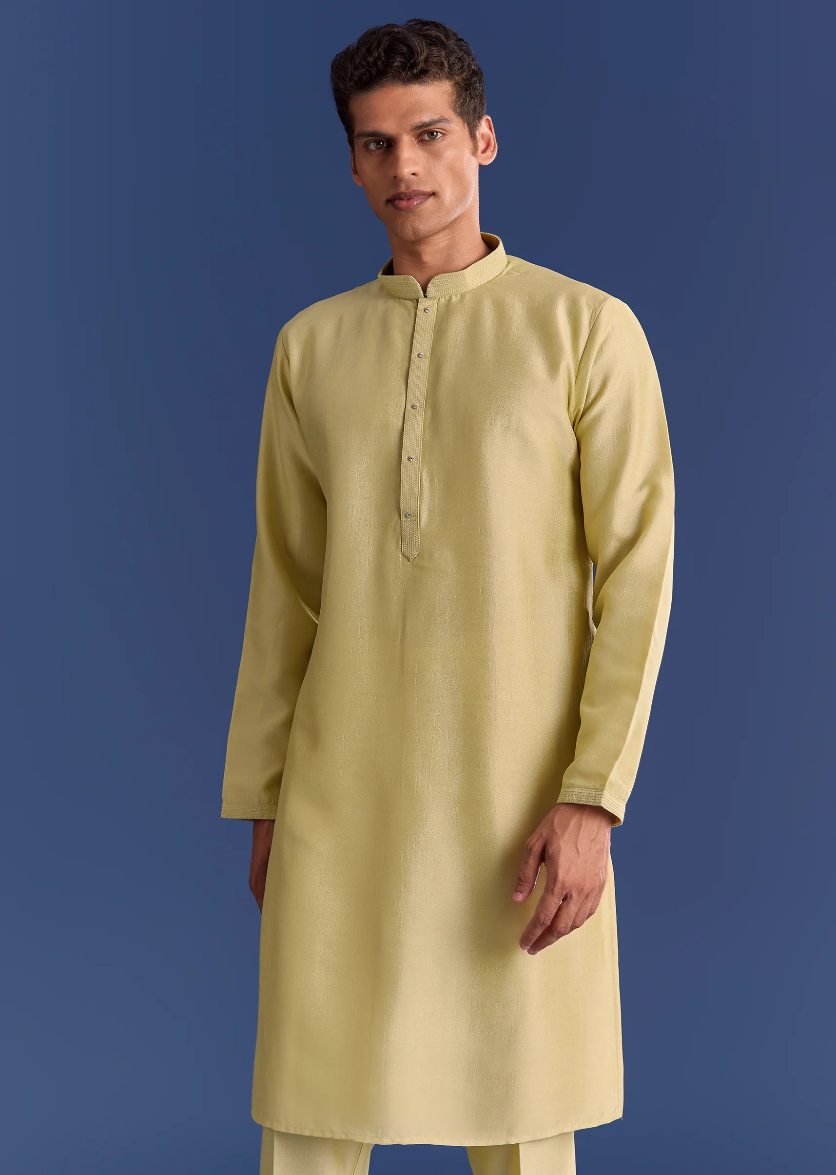 Yellow Cotton Silk Kurta Jacket Set With Mirror And Dori Work - Image 7
