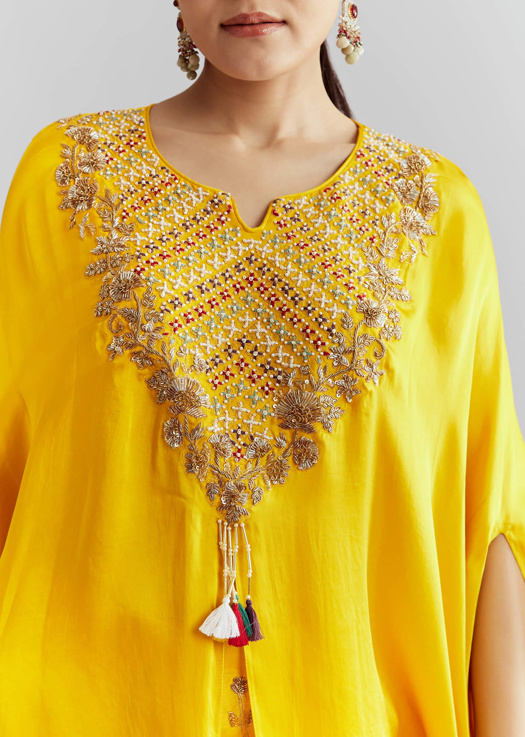Yellow Crepe Indo Western Set With Heavy Hand Embroidery - Image 2
