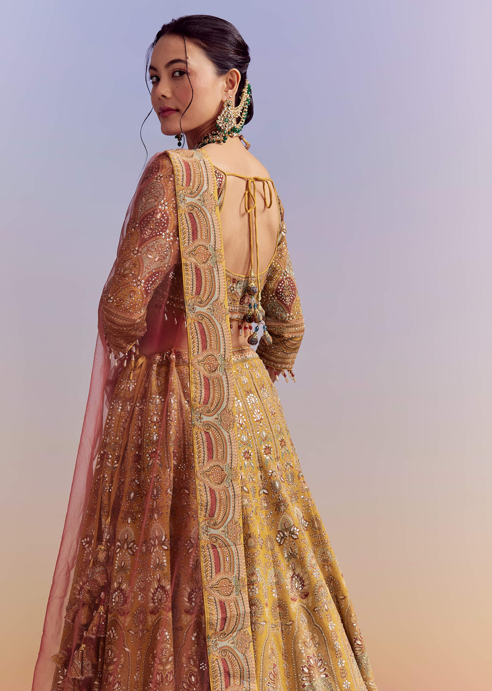 Yellow Crepe Printed Bridesmaid Lehenga With Heavy Hand Embroidery - Image 6
