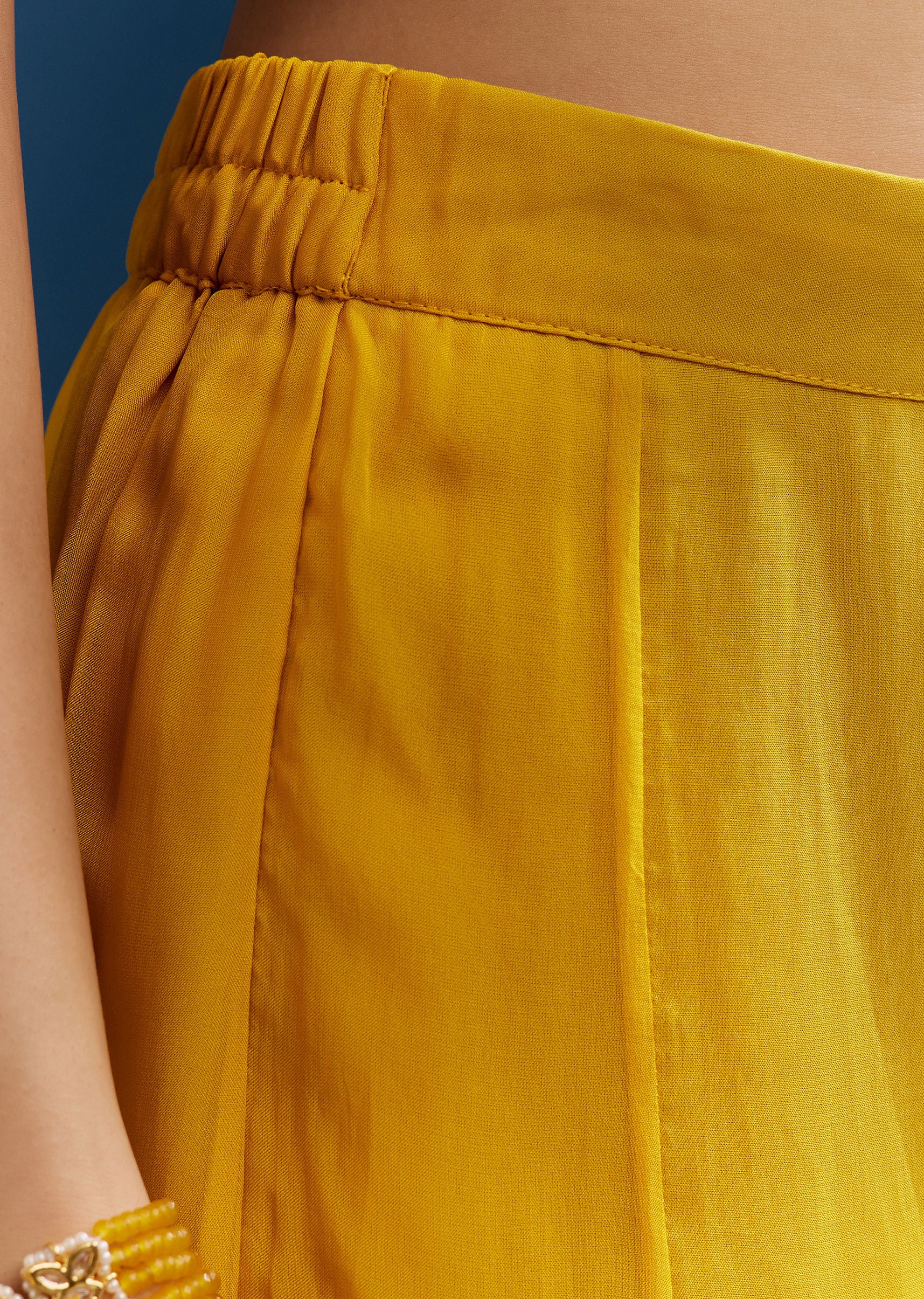 Yellow Crop Top Cape Set With Embroidery And Fancy Sleeves - Image 6