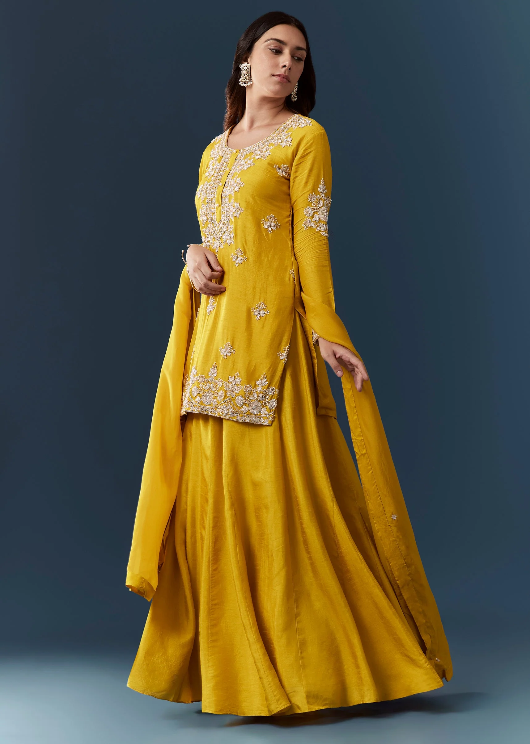 Yellow Cutdana Work Kurta and Skirt Set - Image 3