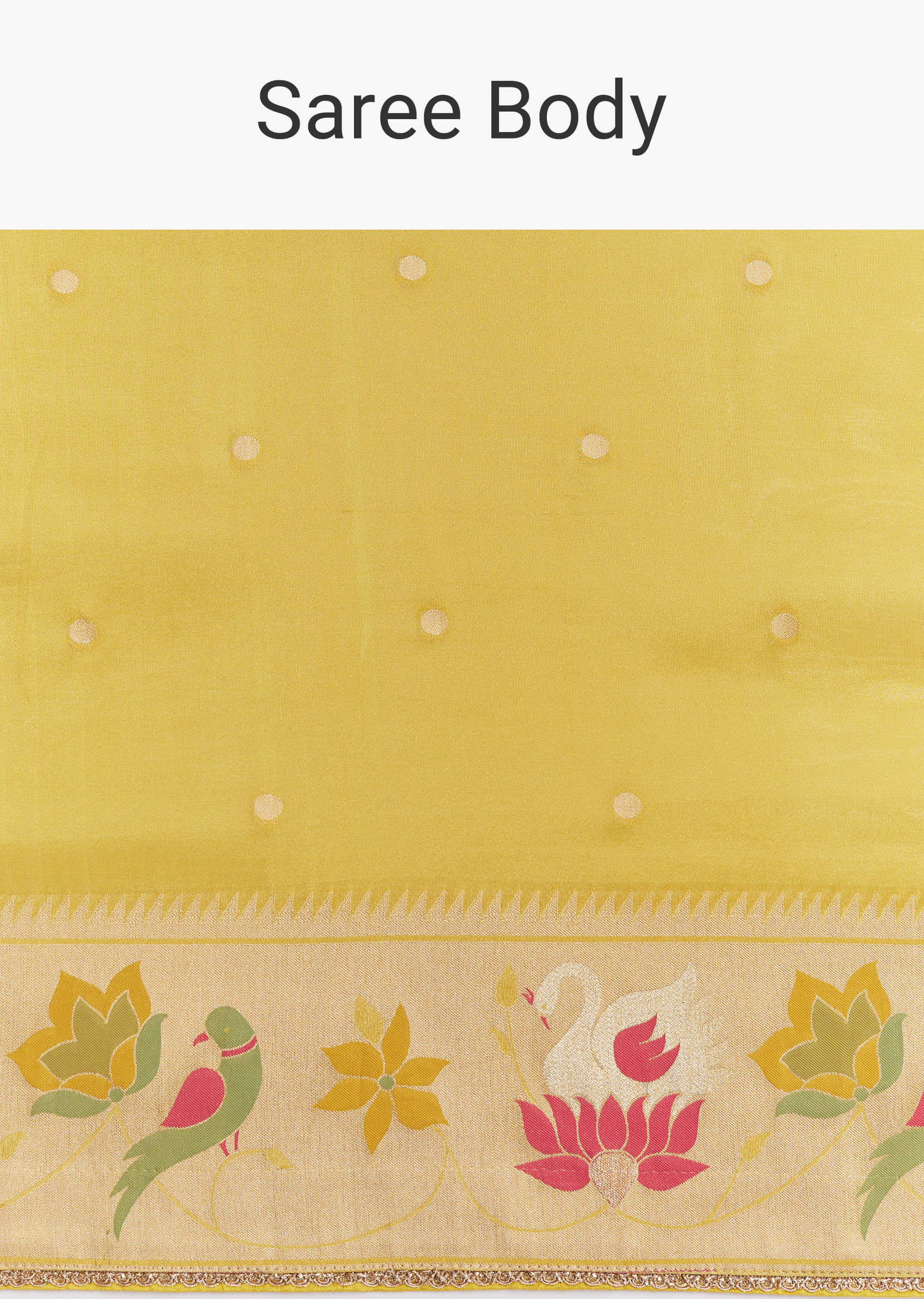 Yellow Dola Silk Paithani Saree With Dollar Butti And Multicolor Motif - Image 10