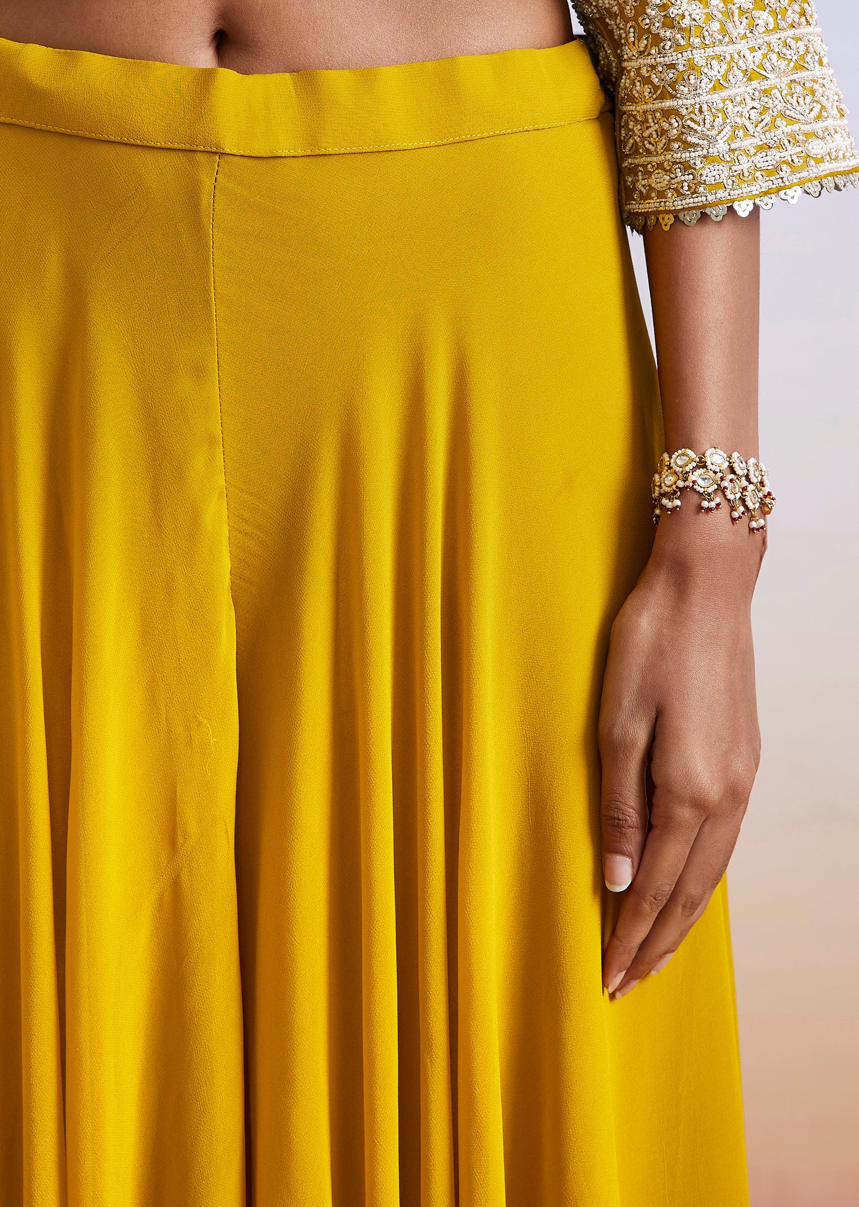 Yellow Embroidered Dola Silk Palazzo Suit With Dupatta - Image 6