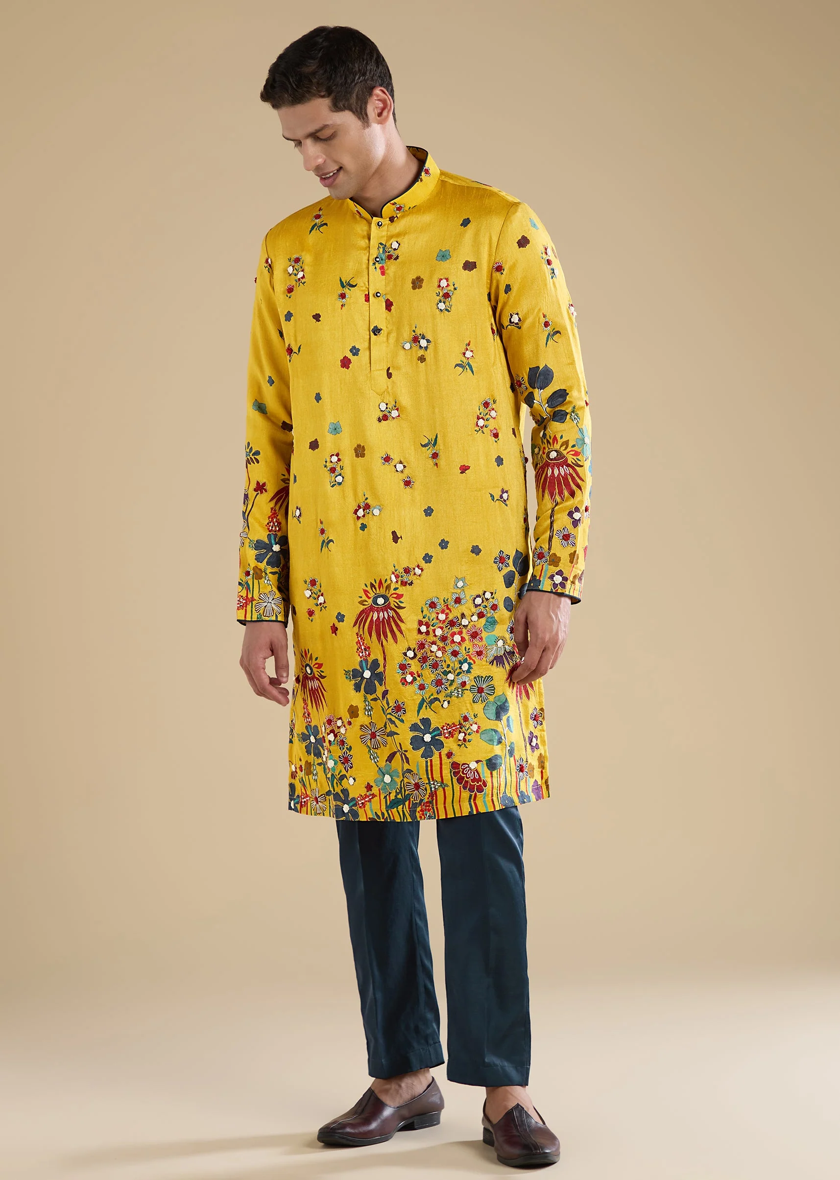 Yellow Embroidered Kurta Set With Pants