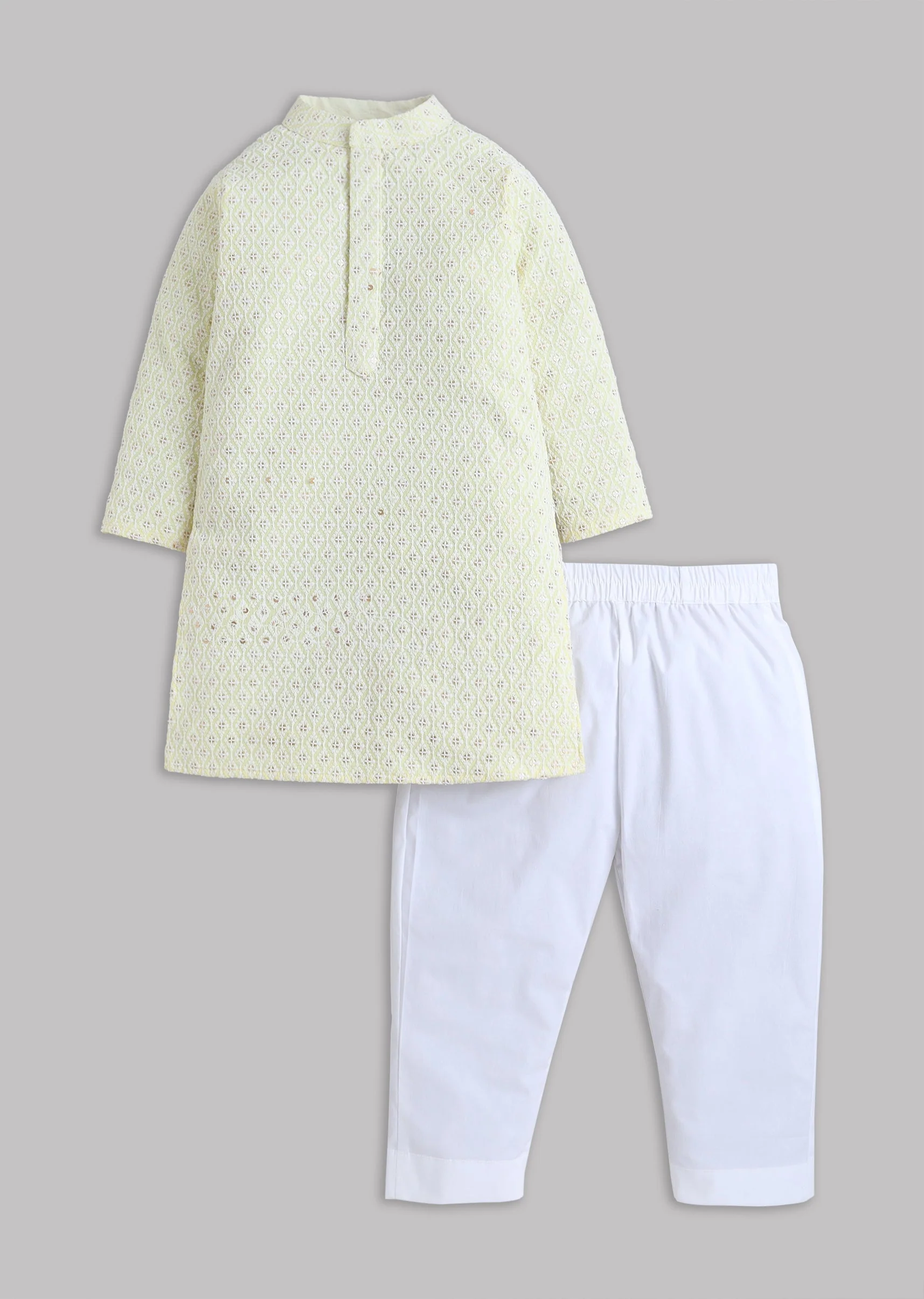 Yellow Embroidered Kurta Set With Pants For Boys