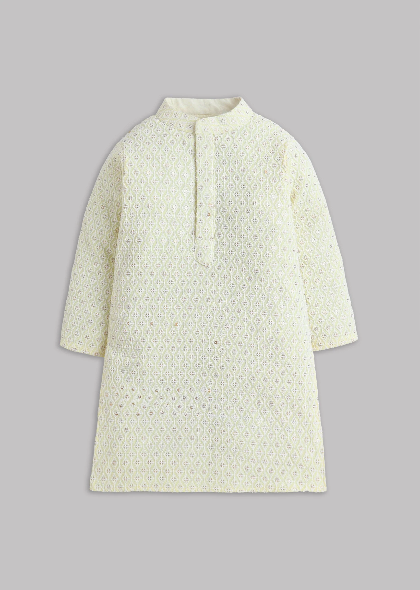 Yellow Embroidered Kurta Set With Pants For Boys - Image 2