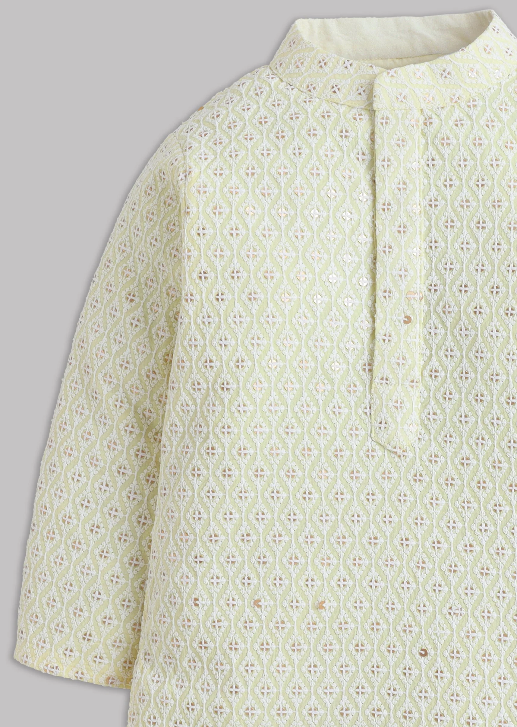 Yellow Embroidered Kurta Set With Pants For Boys - Image 4