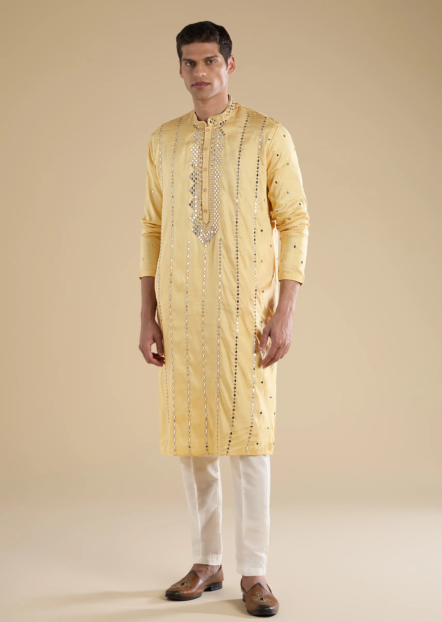 Yellow Embroidered Kurta Set With Thread Work