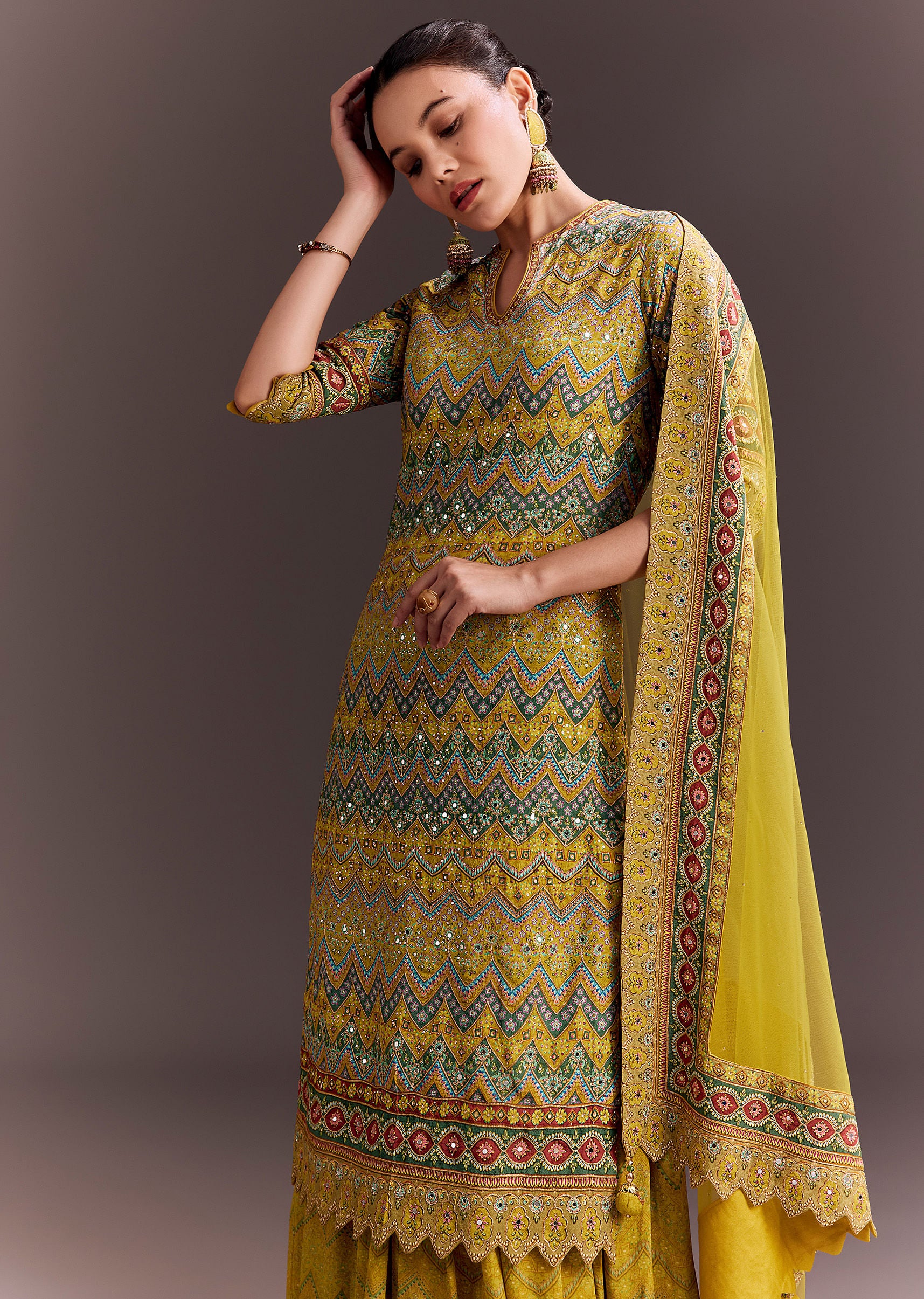 Yellow Embroidered Palazzo Suit - Image 4