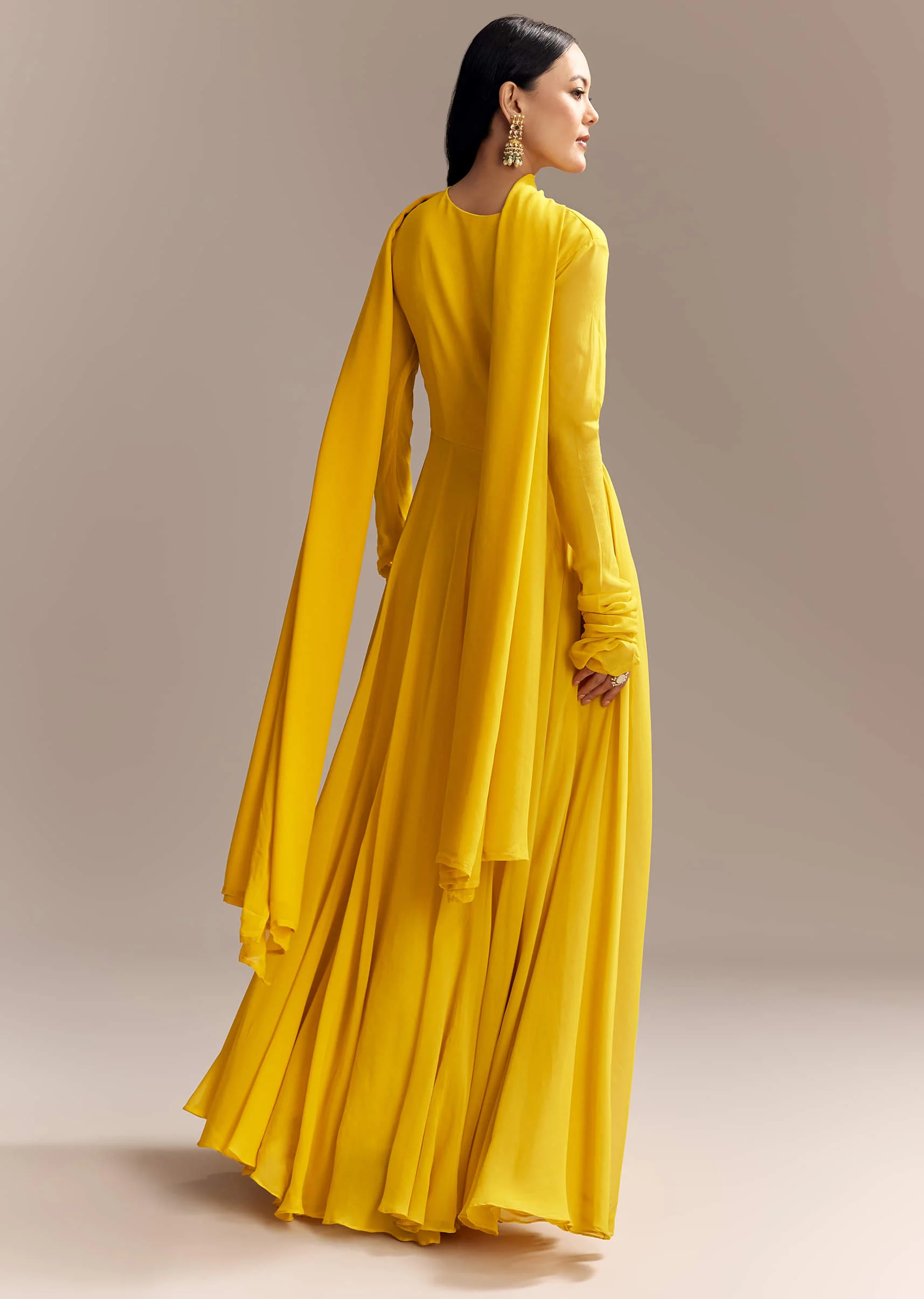 Yellow Georgette Anarkali Suit With Zari And Resham Work - Image 5