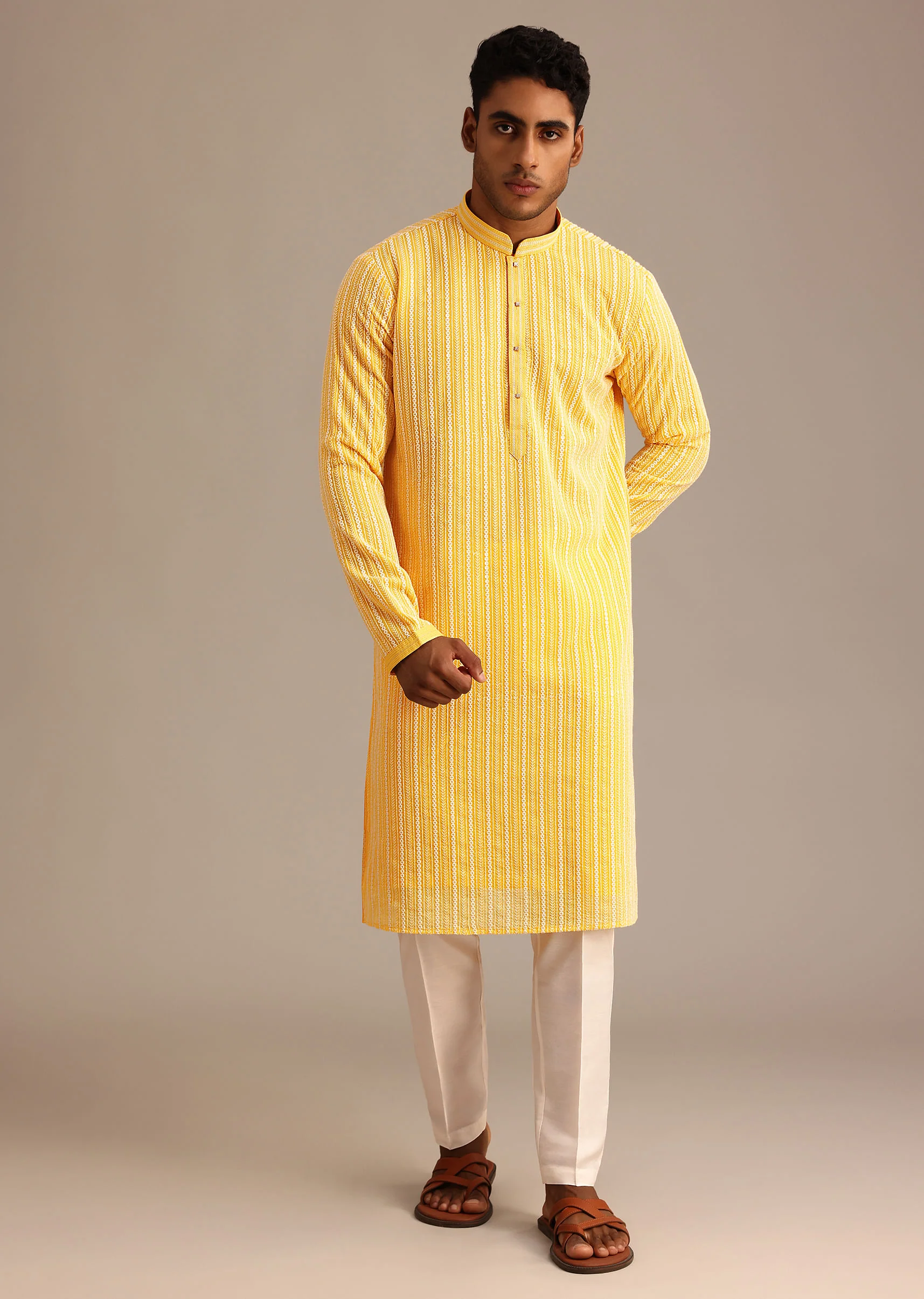 Yellow Georgette Kurta Set With Resham Work - Image 4