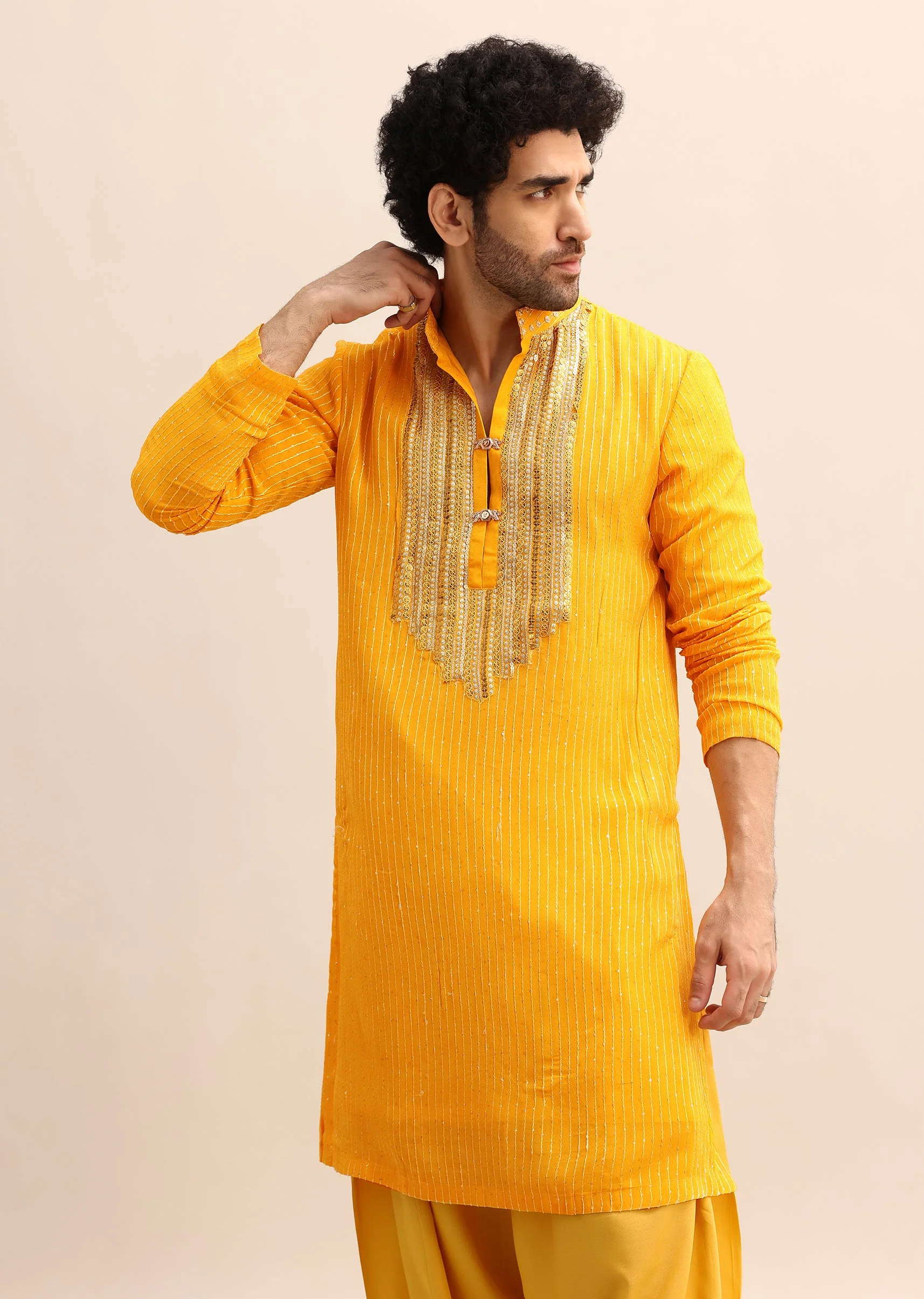 Yellow Gold Coin Work Kurta And Patiala Salwar Set - Image 4