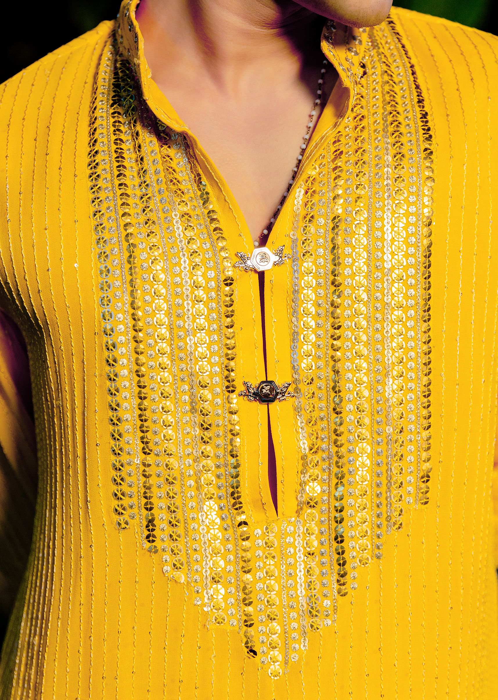 Yellow Gold Coin Work Kurta And Patiala Salwar Set - Image 7
