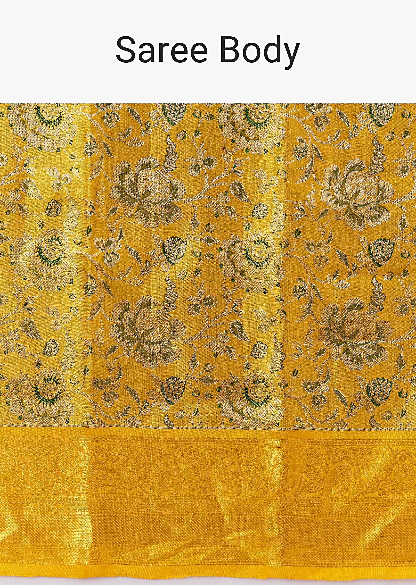 Yellow Gold South Silk Woven Saree With Floral Weave - Image 7