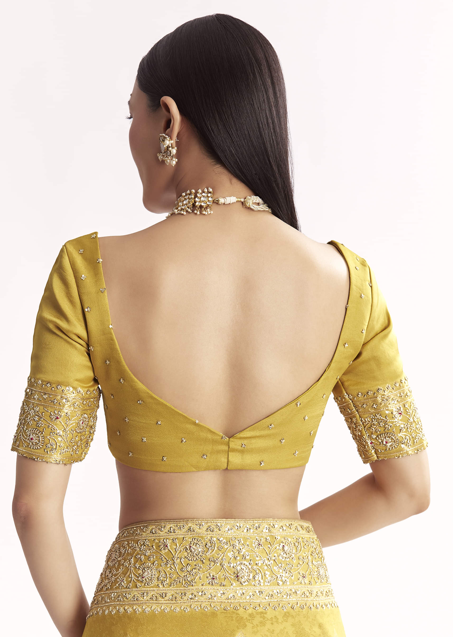 Yellow Jacquard Silk Saree With Woven Brocade Zari Work - Image 8