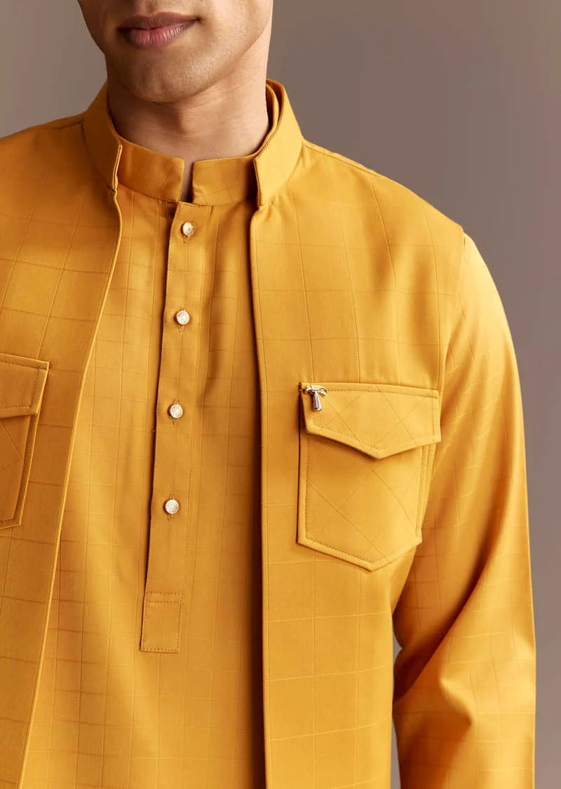 Yellow Kurta Jacket Set With Palazzo Pants - Image 4