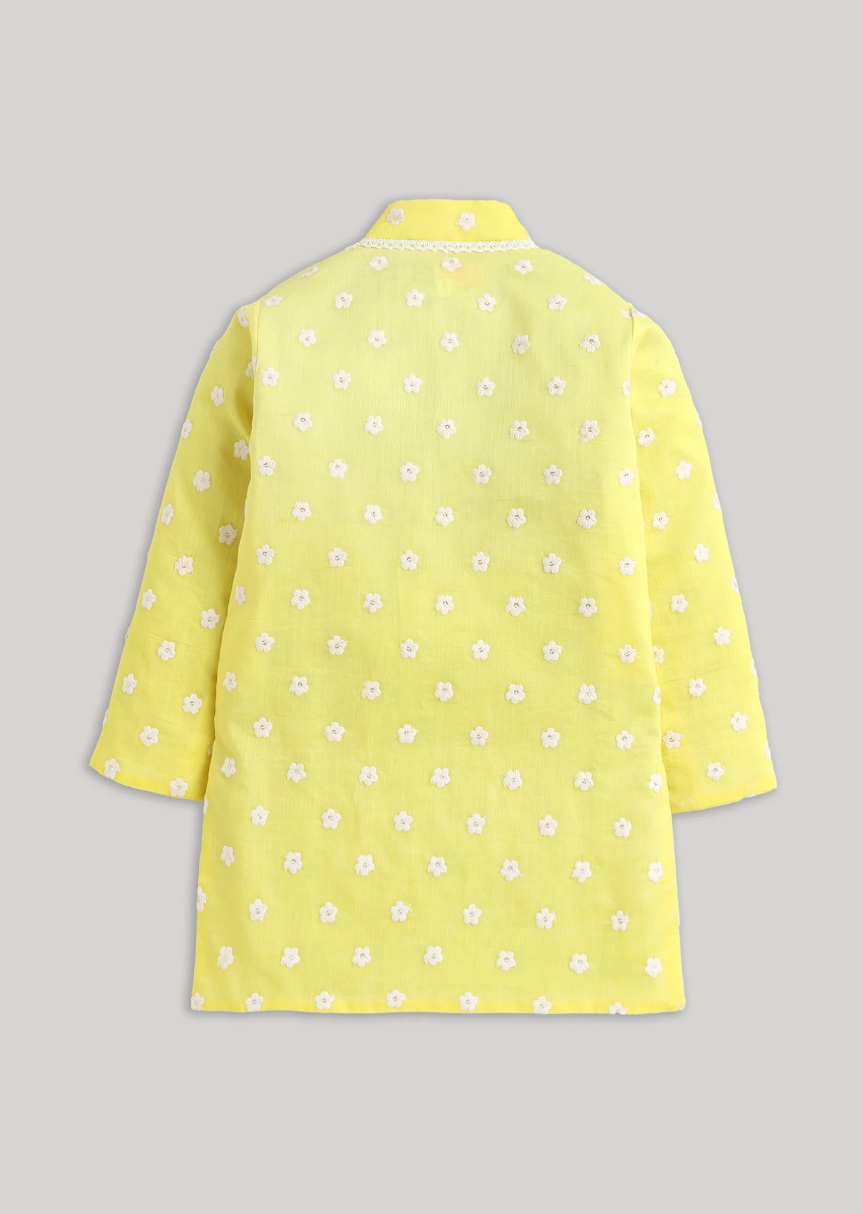 Yellow Kurta Set With Embroidery And Mandarin Collar - Image 4