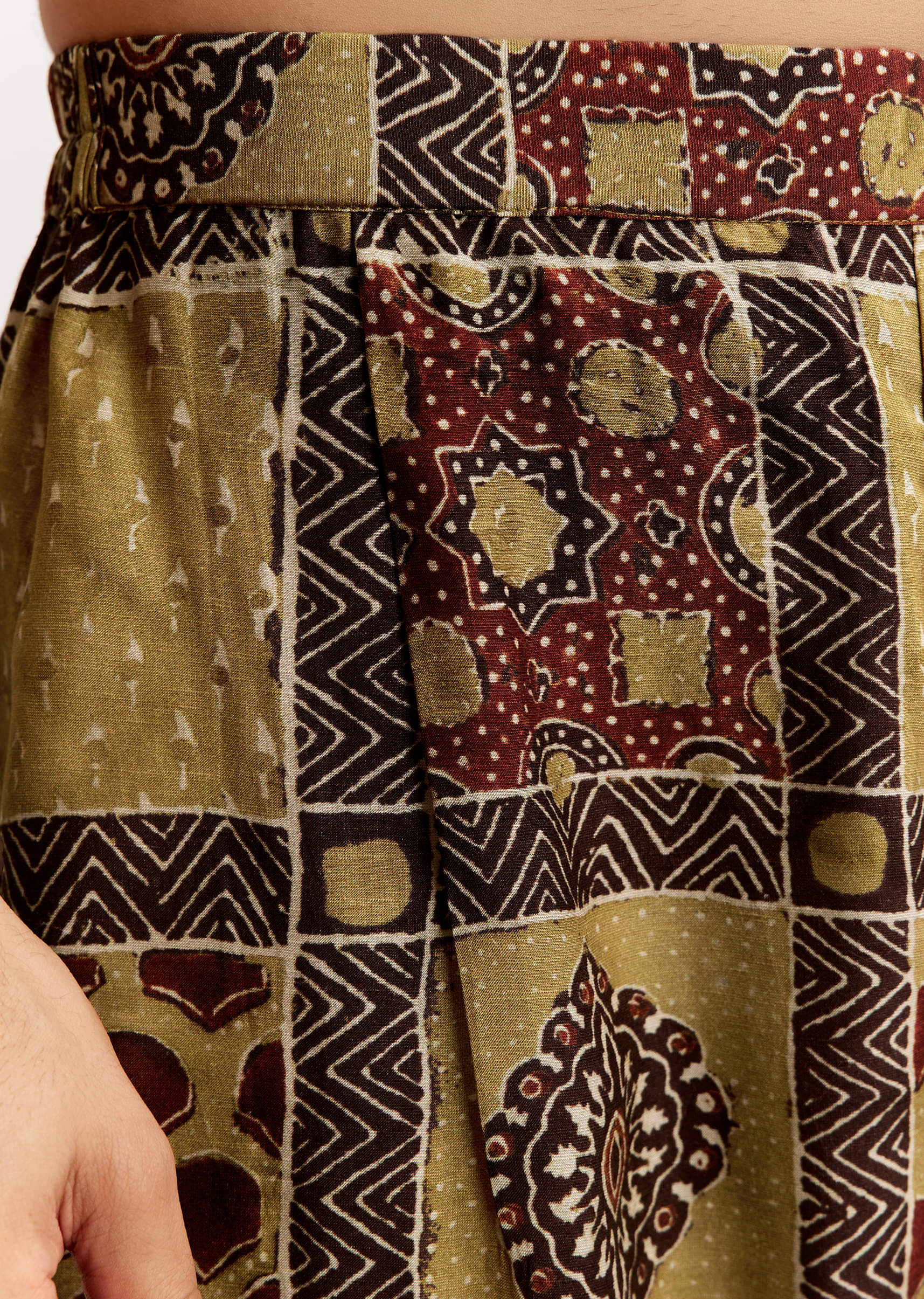 Yellow Linen Kurta Set With Ajrakh Print - Image 6