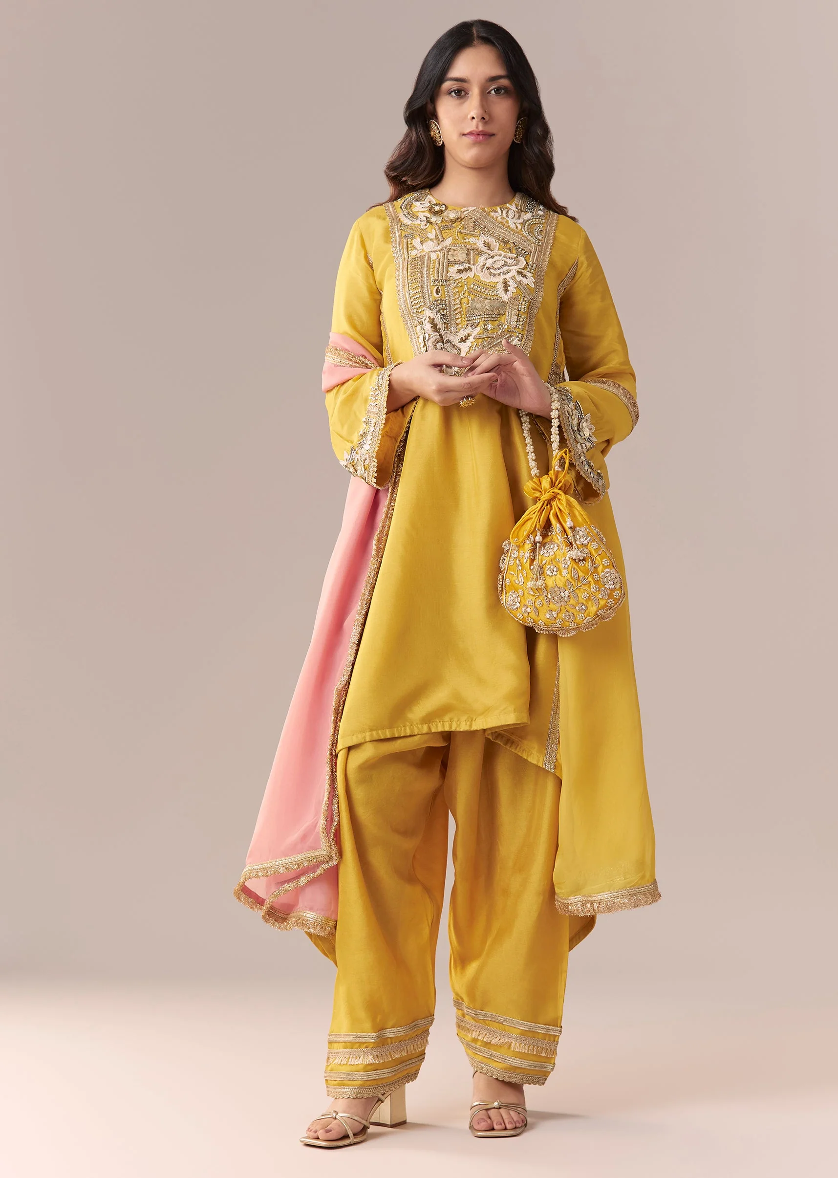 Yellow Ombre Dupatta Kurta Set With Pant - Image 3