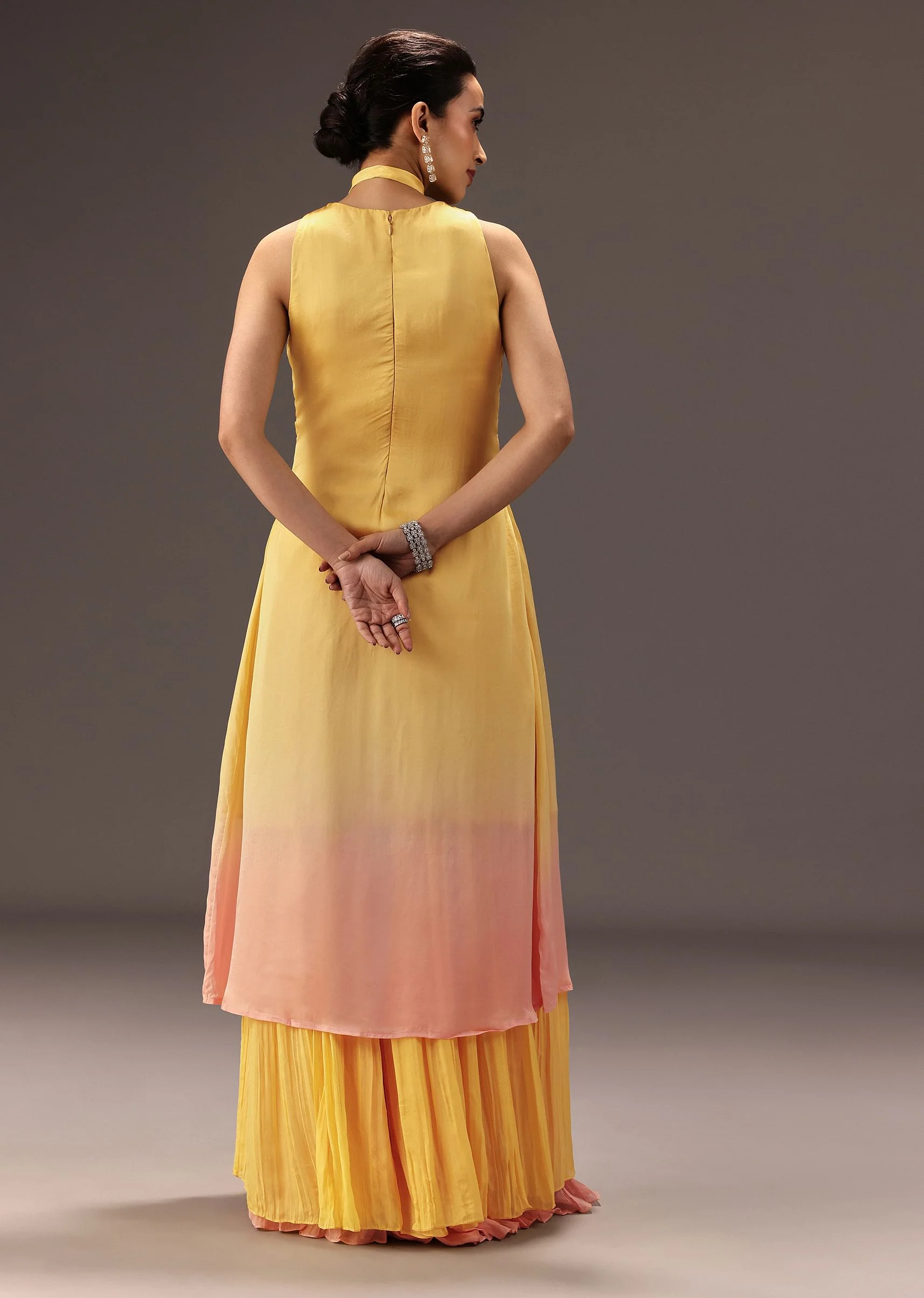 Yellow Ombre Halter Neck Kurta And Palazzo Set - Image 5